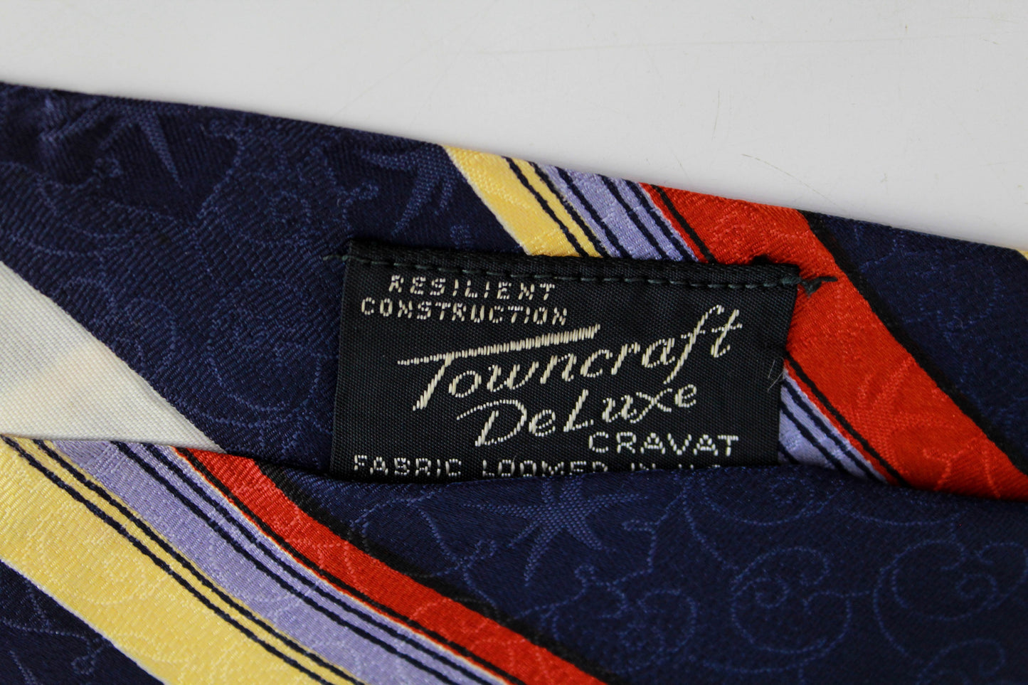 1940s Bold Look Rayon Necktie, Blue Red Yellow Stripe