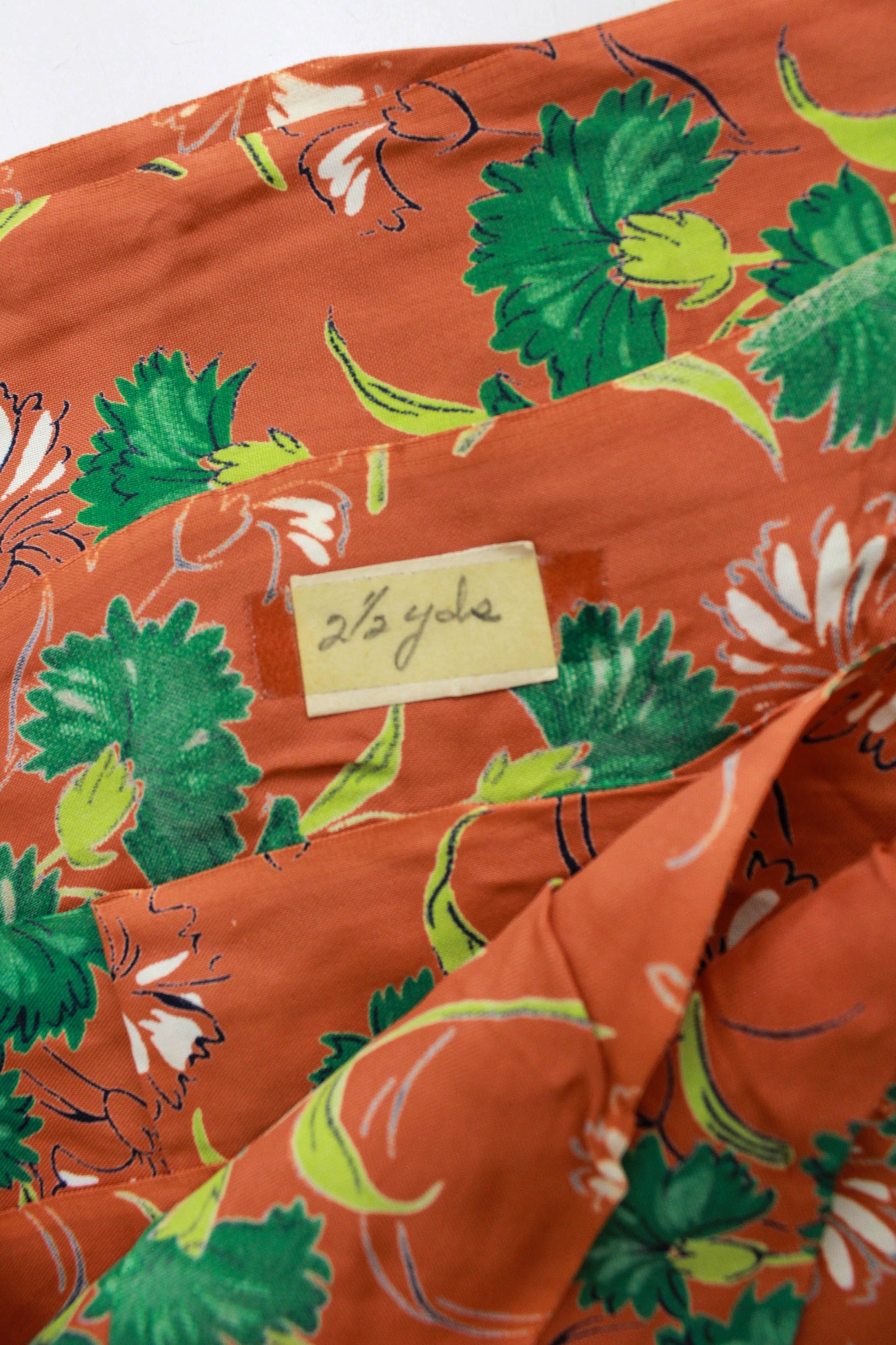 1940s rust brown and green floral print rayon fabric yardage 2.5 yards