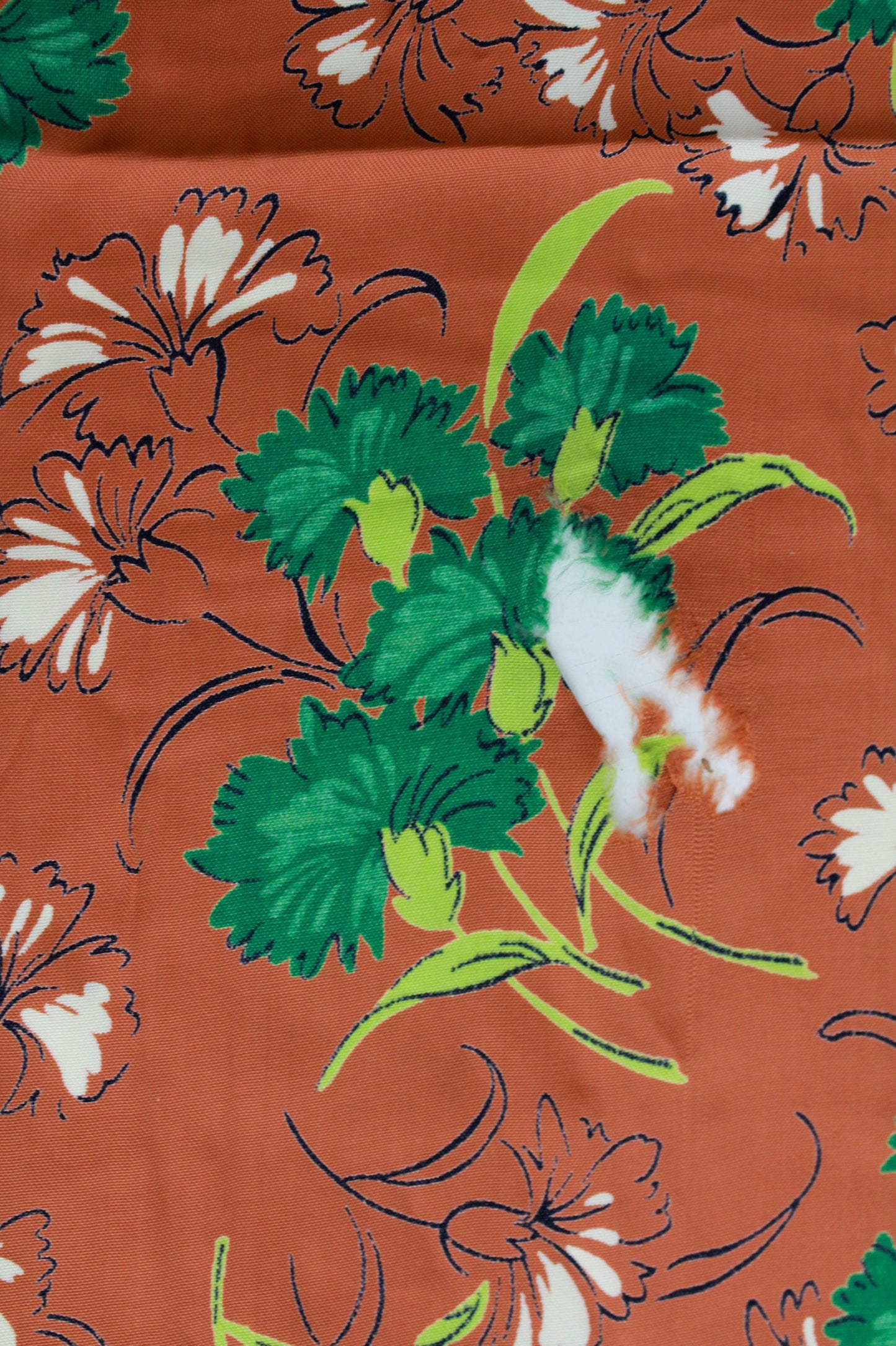 1940s Rust and Green Floral Print Rayon Fabric, 2.5 Yards