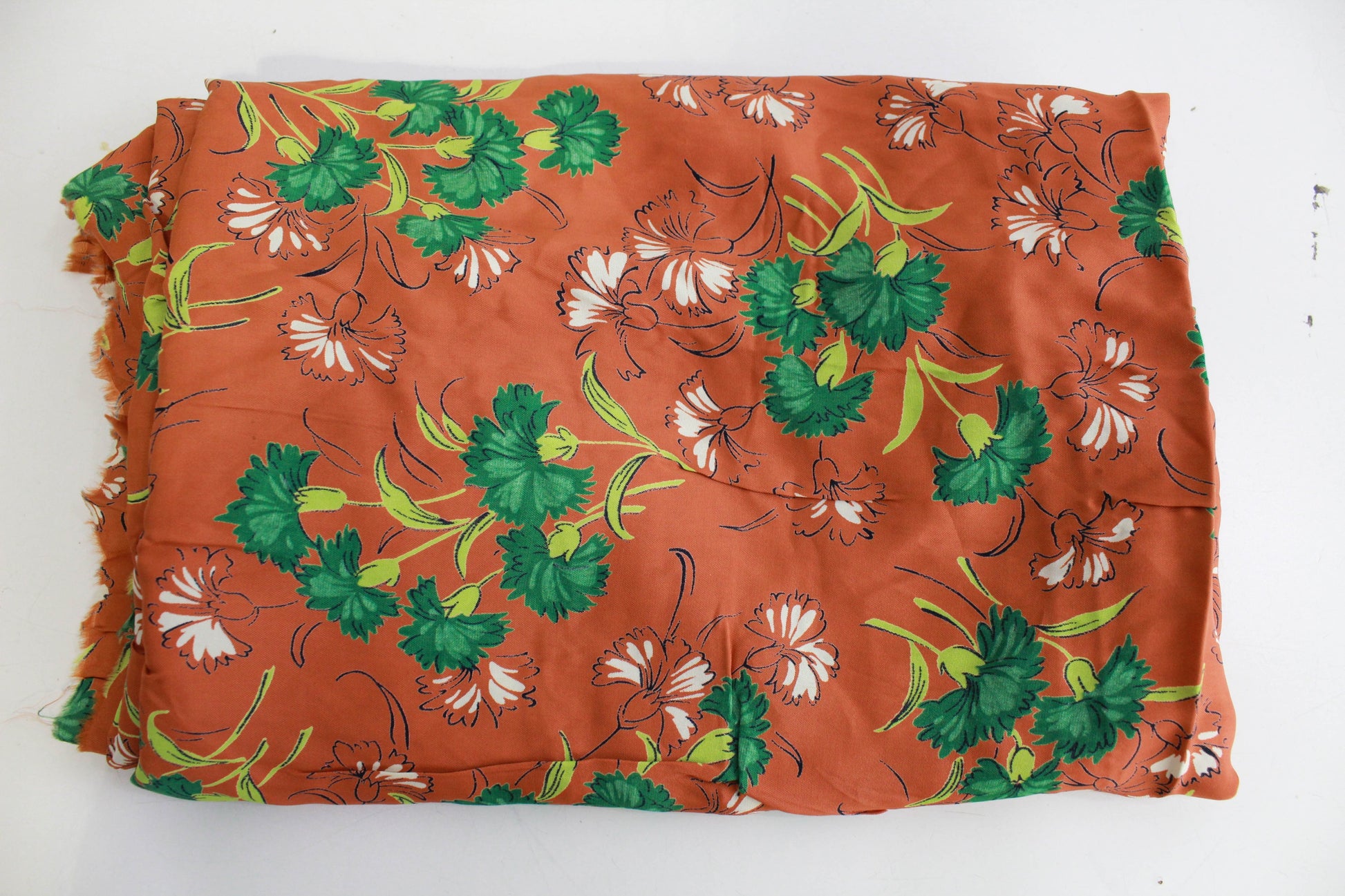 1940s rust brown and green floral print rayon sewing fabric yardage 2.5 yards