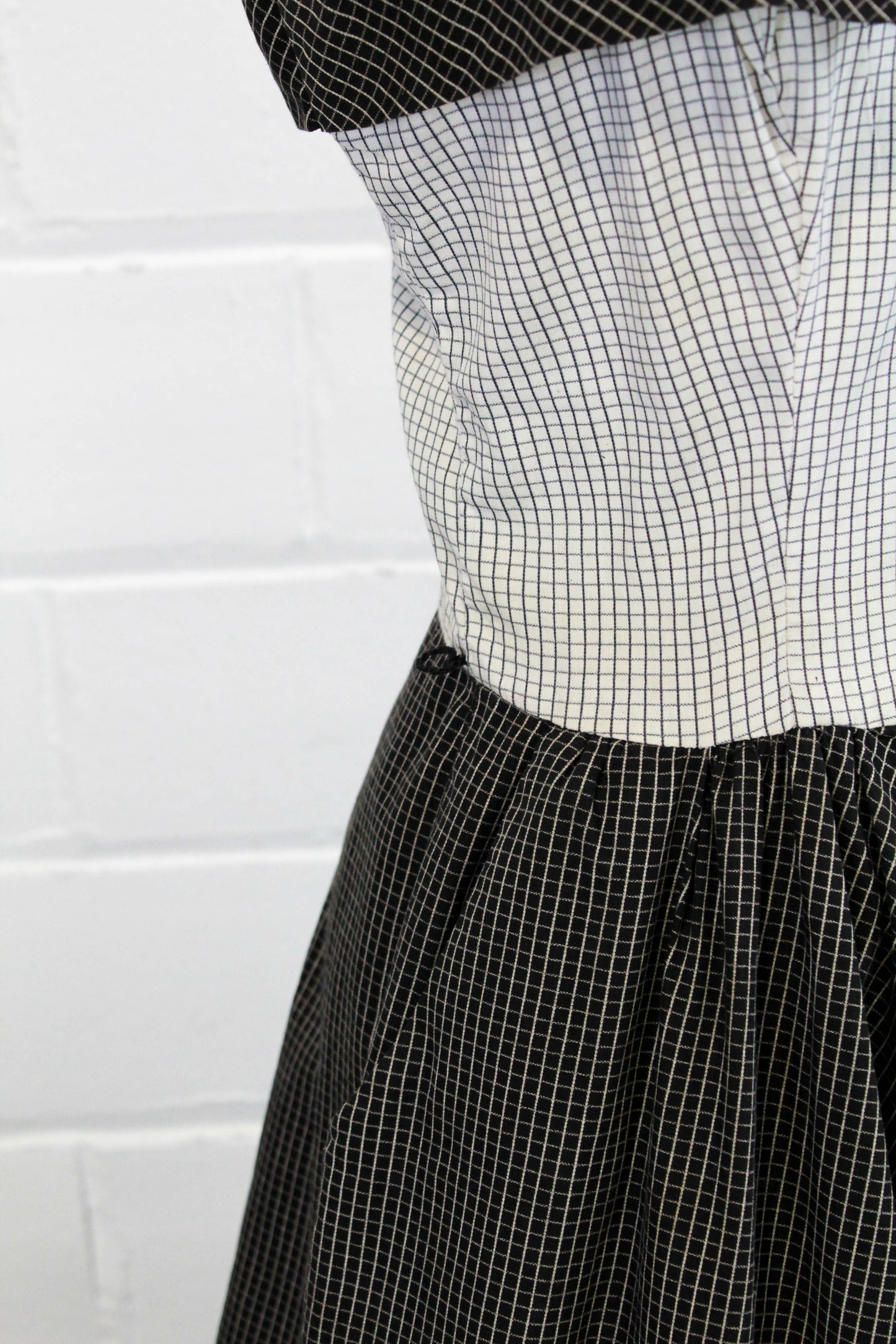 Vintage 1950s Checked Sundress, White and Black, Small