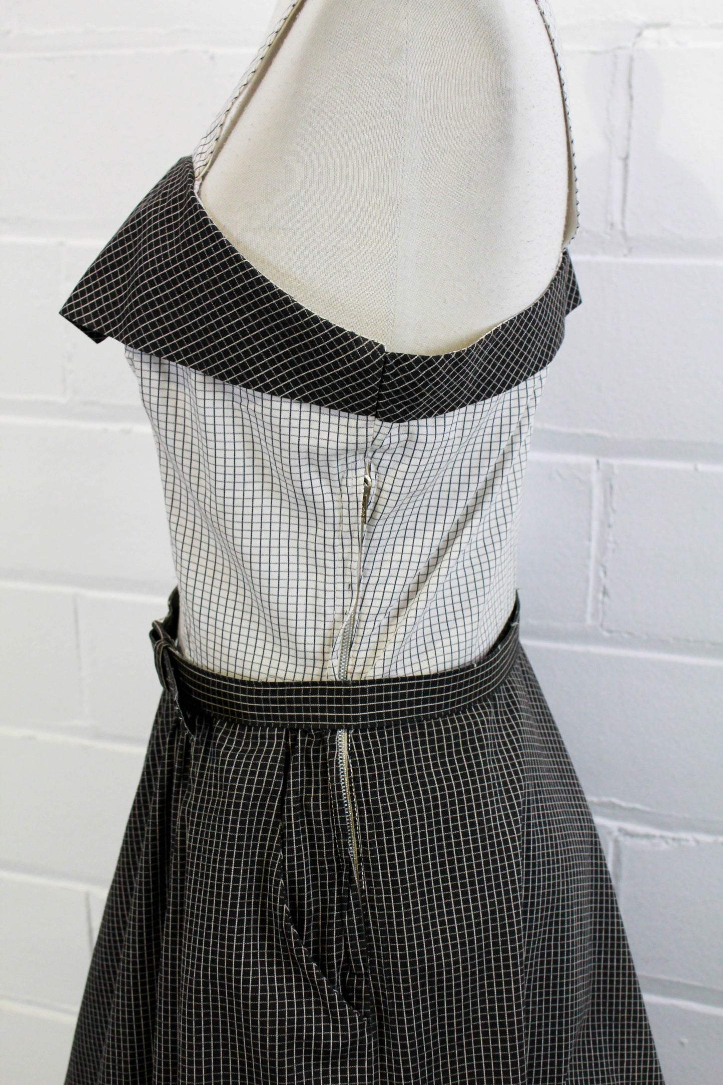 Vintage 1950s White and Black Checked Sundress, Small