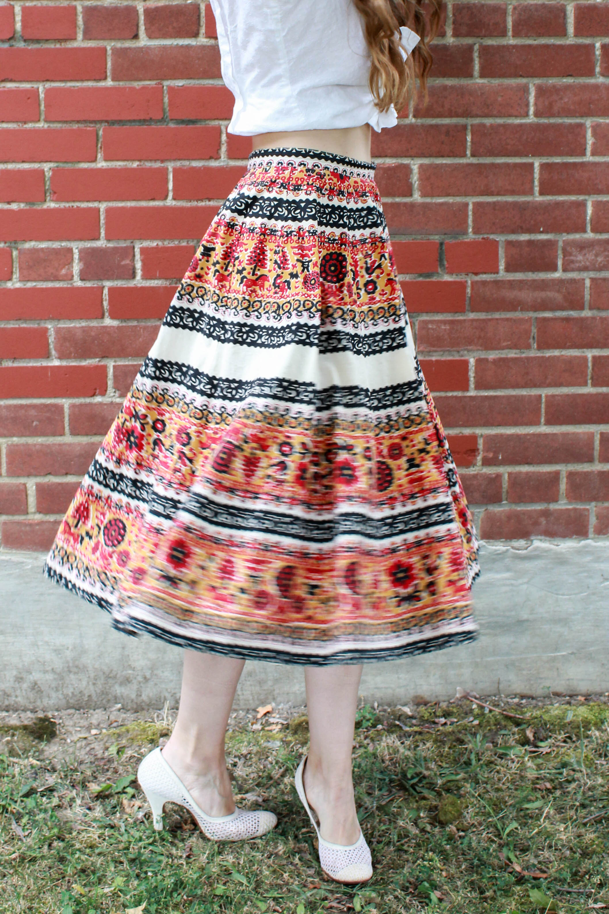 1950s red midi outlet skirt