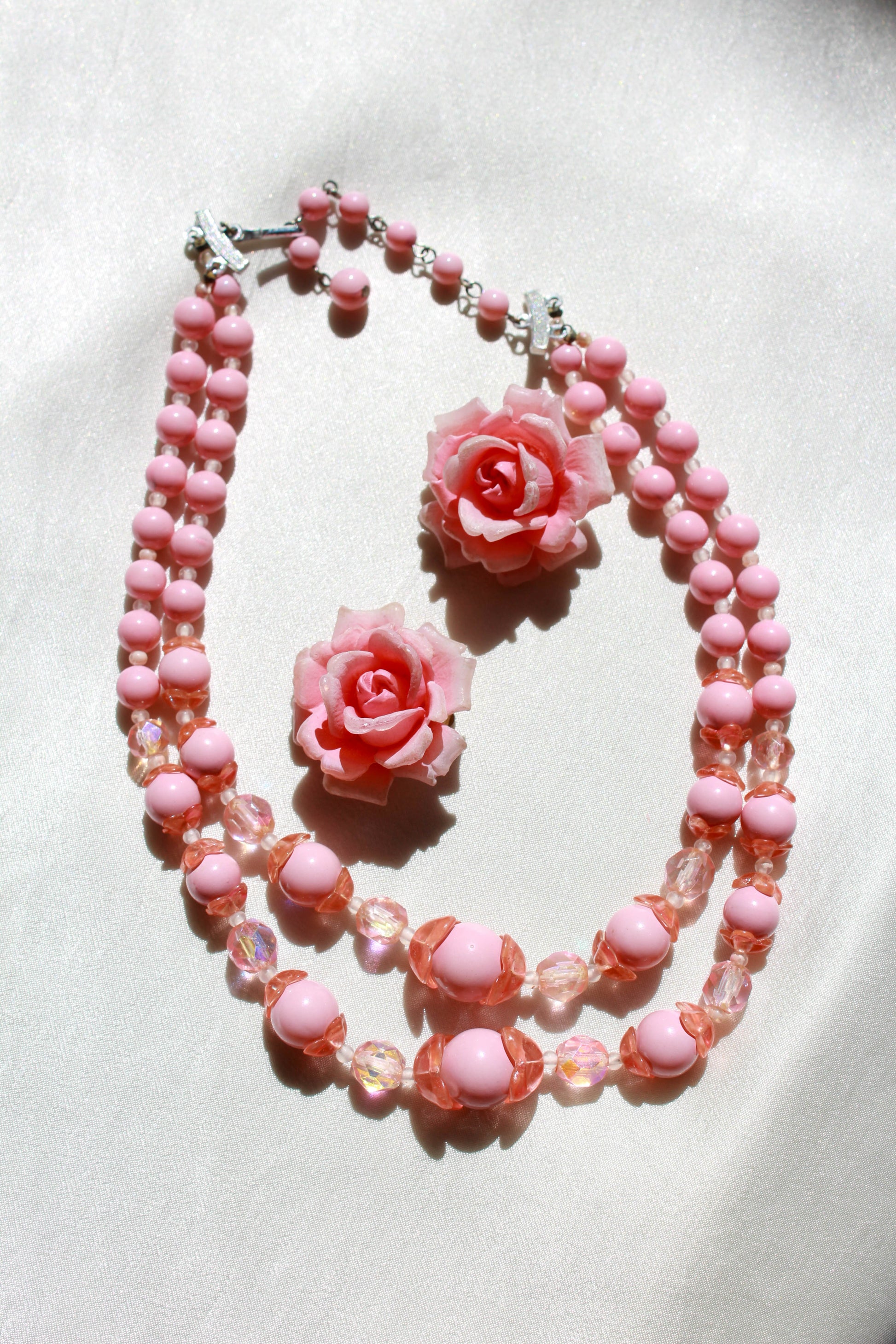 38 Vintage FAUX PEARLS 7mm, Pink Champagne Color, Round Coated Glass Beads  1950s