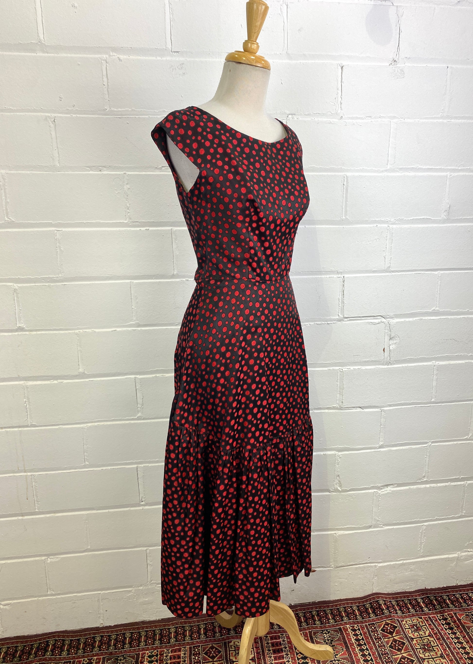 Vintage 1950s Red & Black Dot Dress, Golden Gate