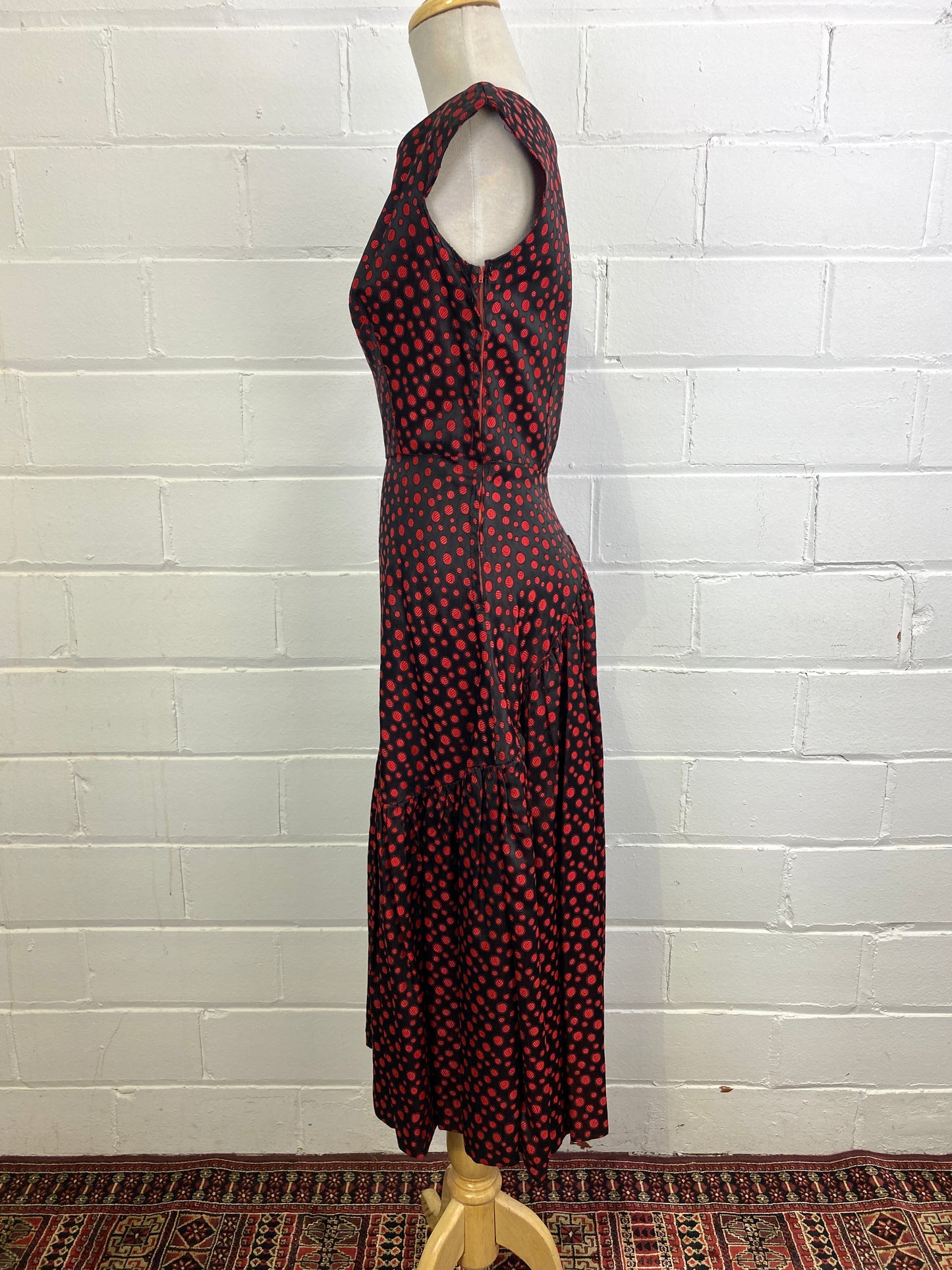 Vintage 1950s Red & Black Dot Dress, Golden Gate