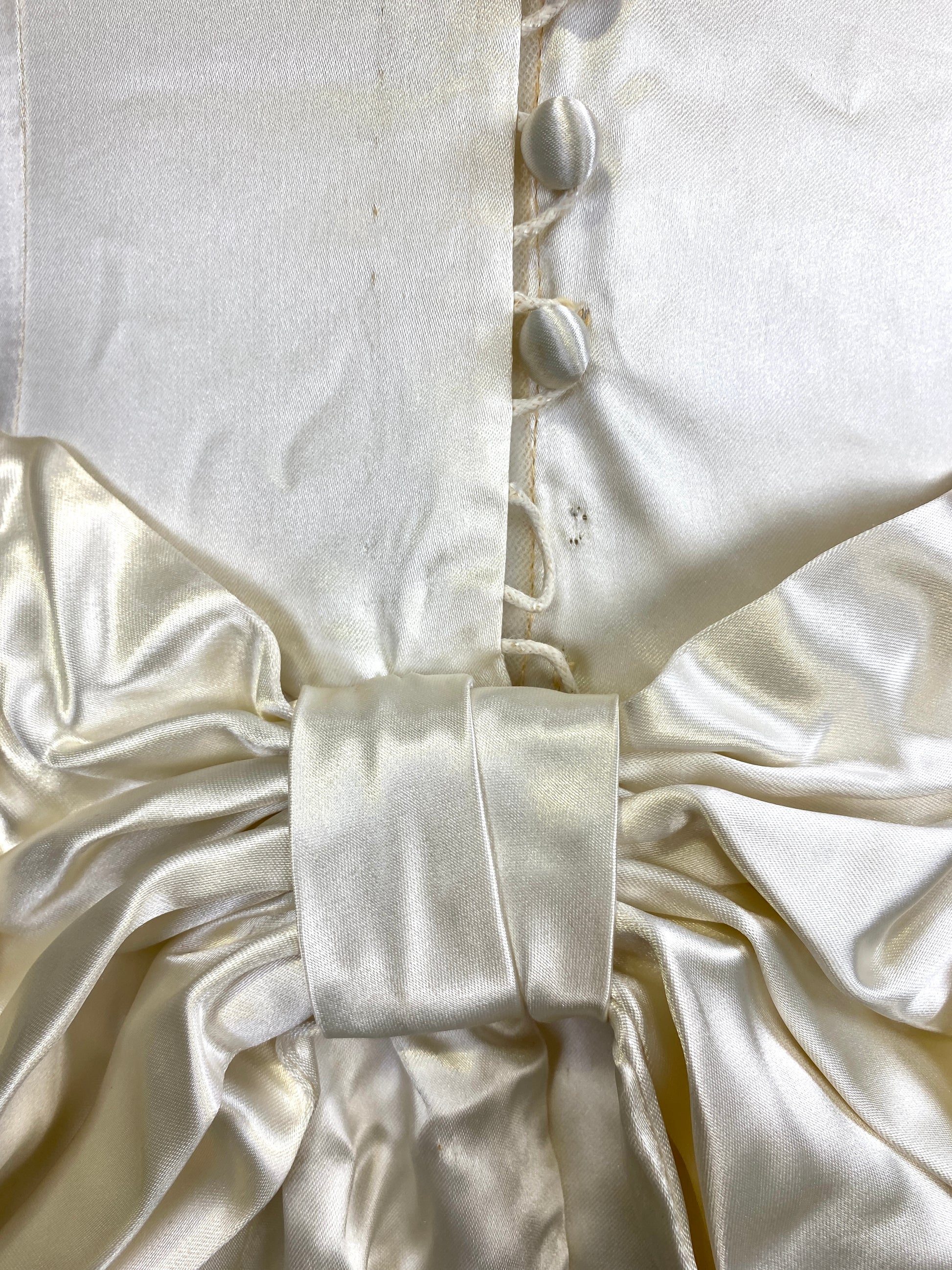 Vintage 1950s Liquid Satin Long-Sleeve Wedding Dress with Embroidered Collar, B34