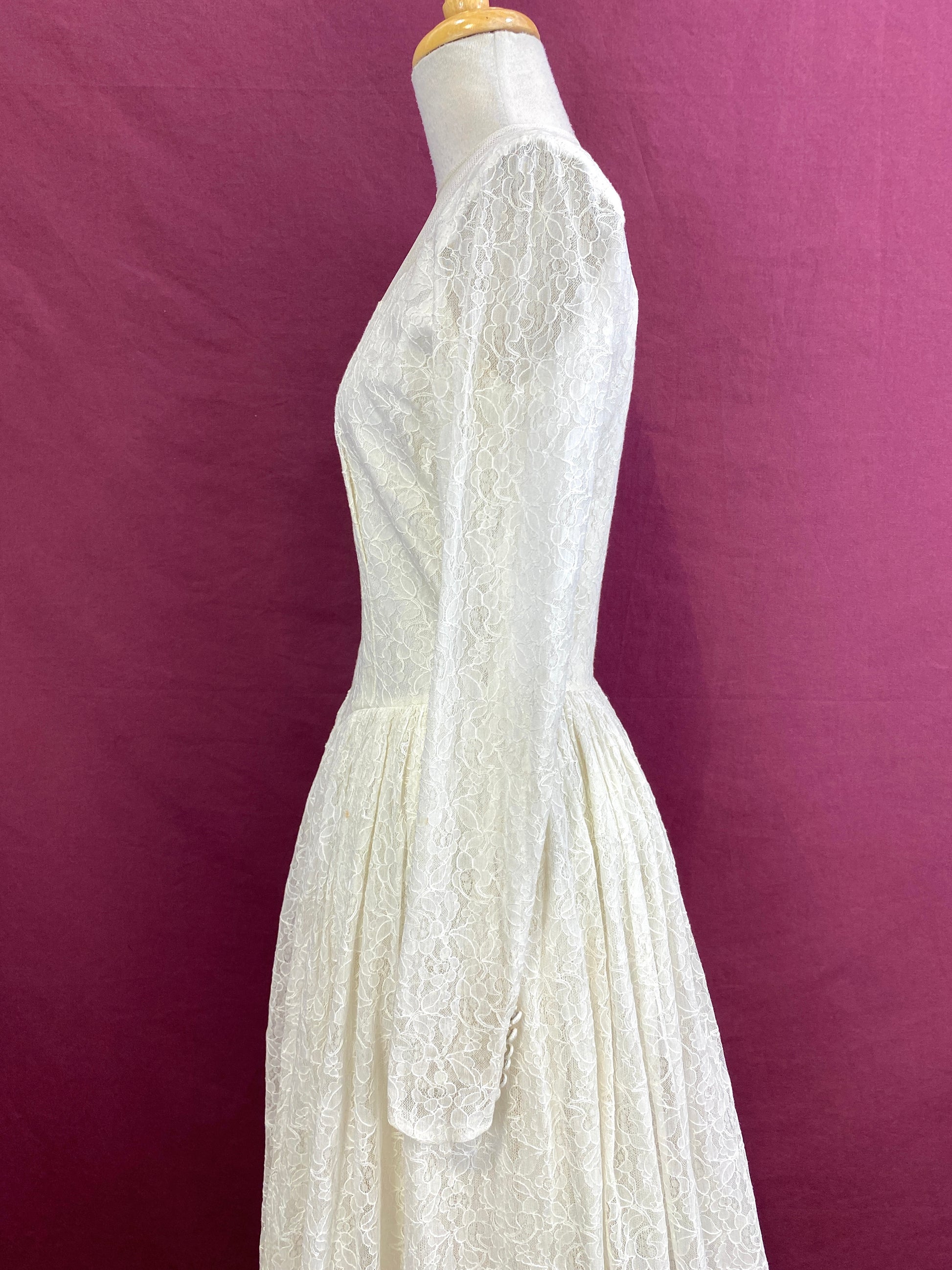 Vintage 1950s White Lace Long-Sleeve Wedding Dress, Small Ian Drummond Vintage Vintage 1950s White Lace Long-Sleeve Wedding Dress, Small Ian Drummond Vintage