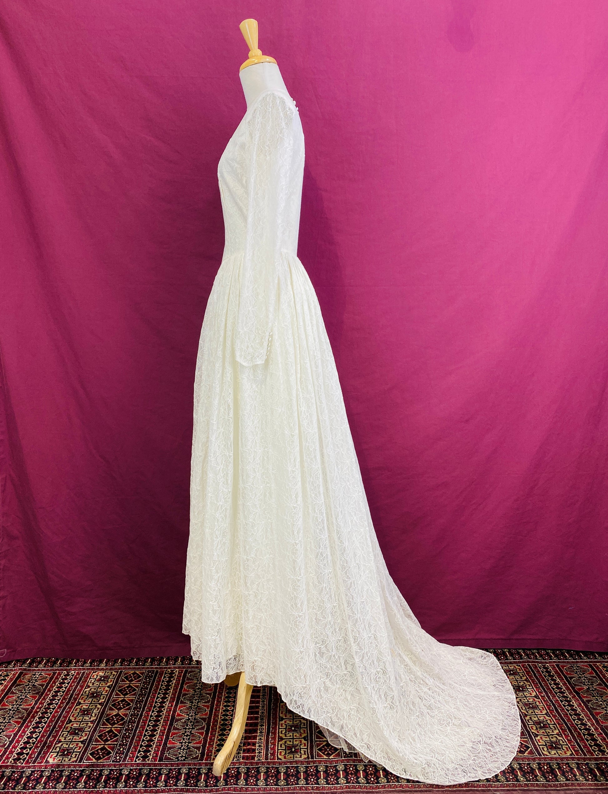 Vintage 1950s White Lace Long-Sleeve Wedding Dress, Small Ian Drummond Vintage Vintage 1950s White Lace Long-Sleeve Wedding Dress, Small Ian Drummond Vintage