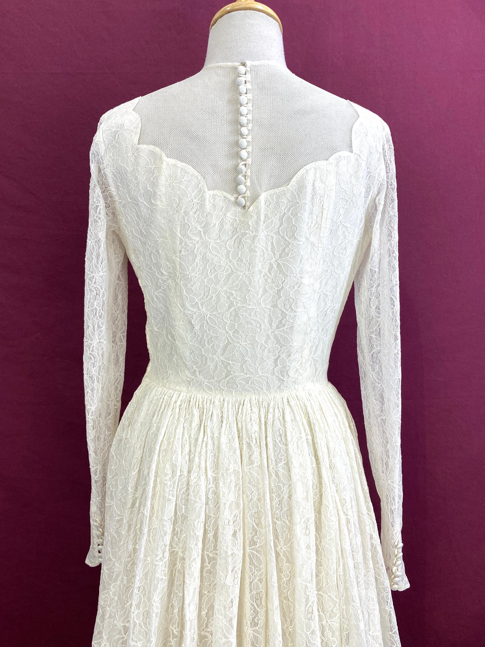 Vintage 1950s White Lace Long-Sleeve Wedding Dress, Small Ian Drummond Vintage Vintage 1950s White Lace Long-Sleeve Wedding Dress, Small Ian Drummond Vintage