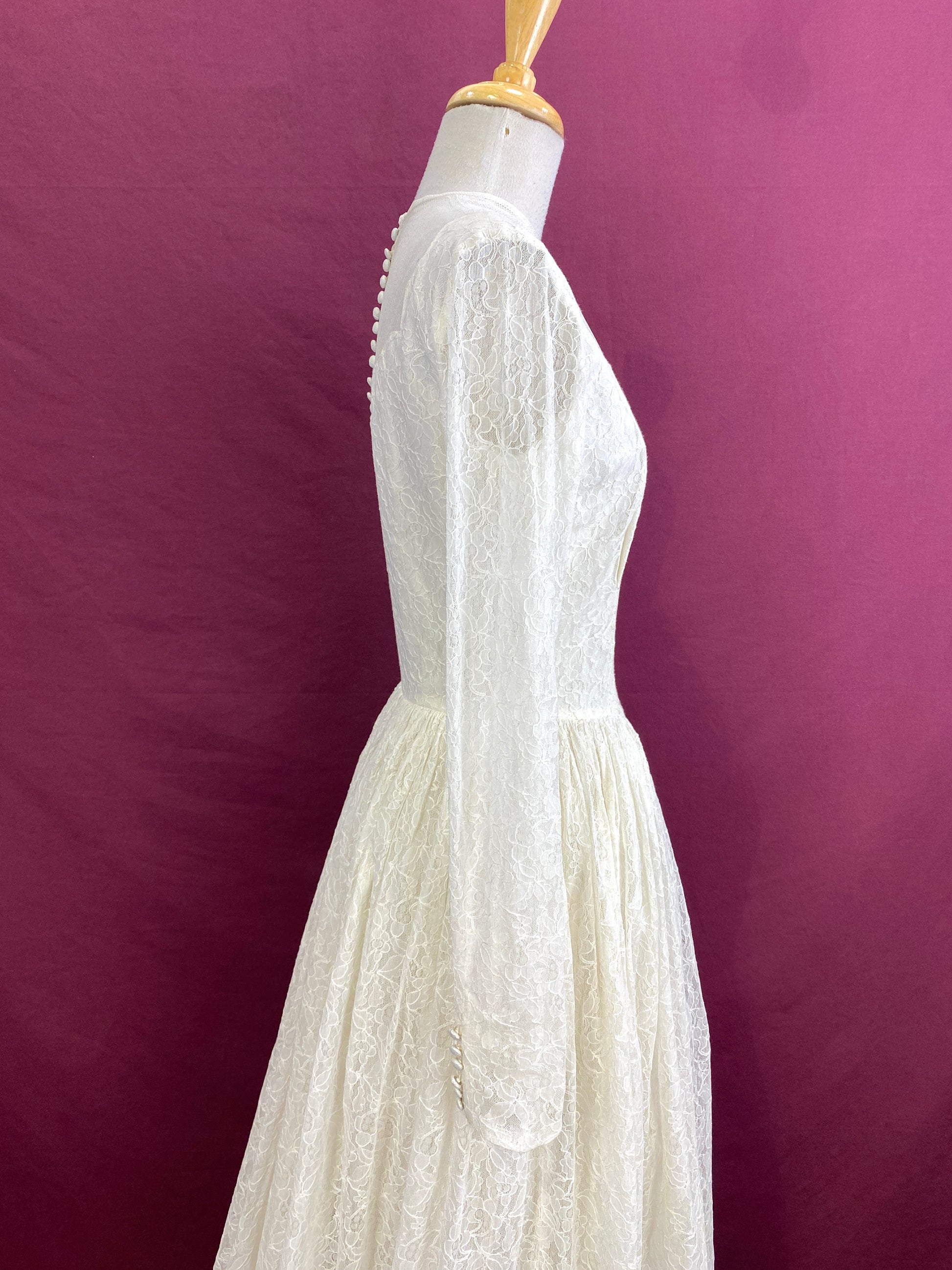 Vintage 1950s White Lace Long-Sleeve Wedding Dress, Small Vintage 1950s White Lace Long-Sleeve Wedding Dress, Small