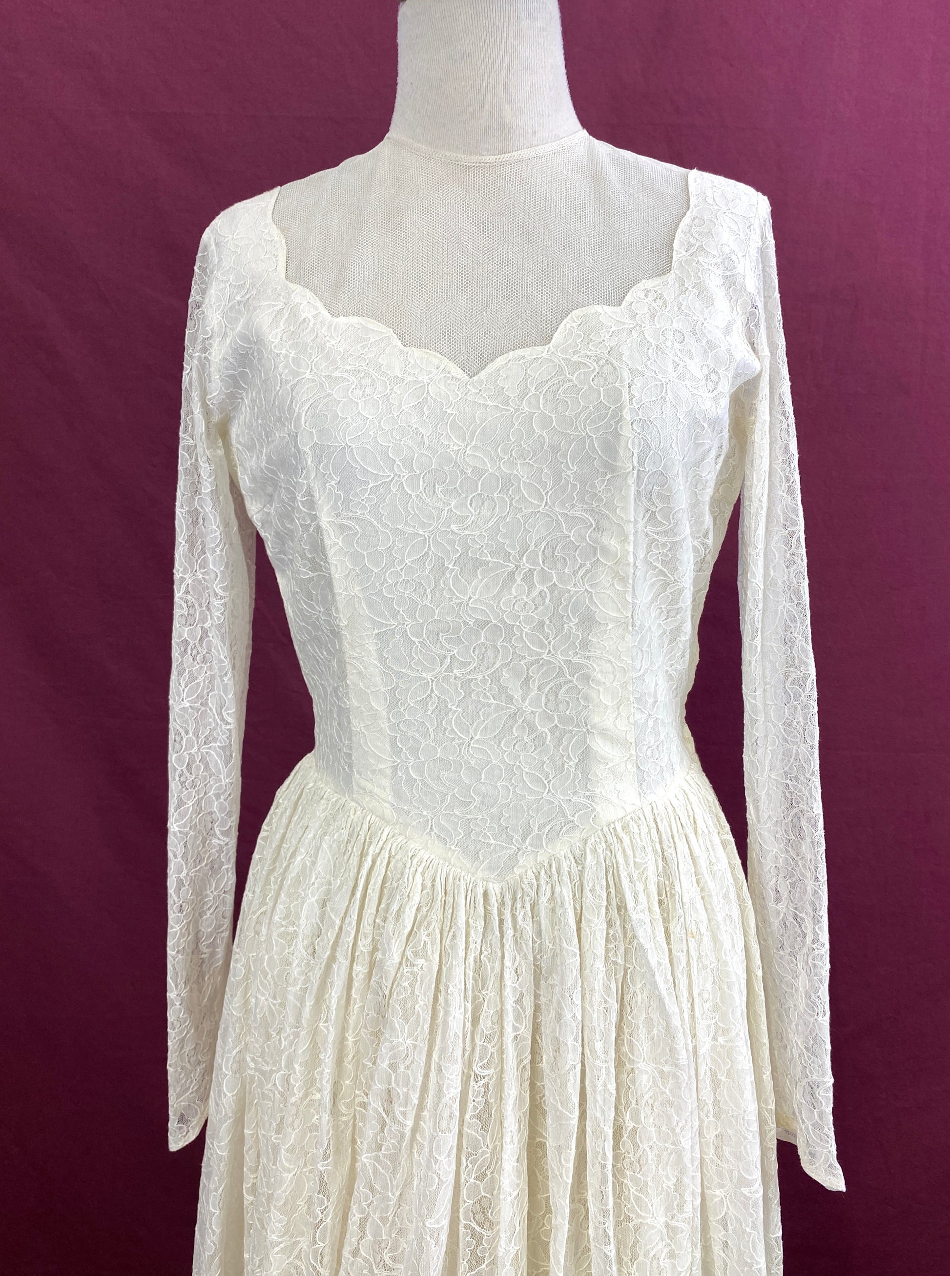 Vintage 50s Empire Waist WOW Lace 1950s White Wedding Dress Gown 