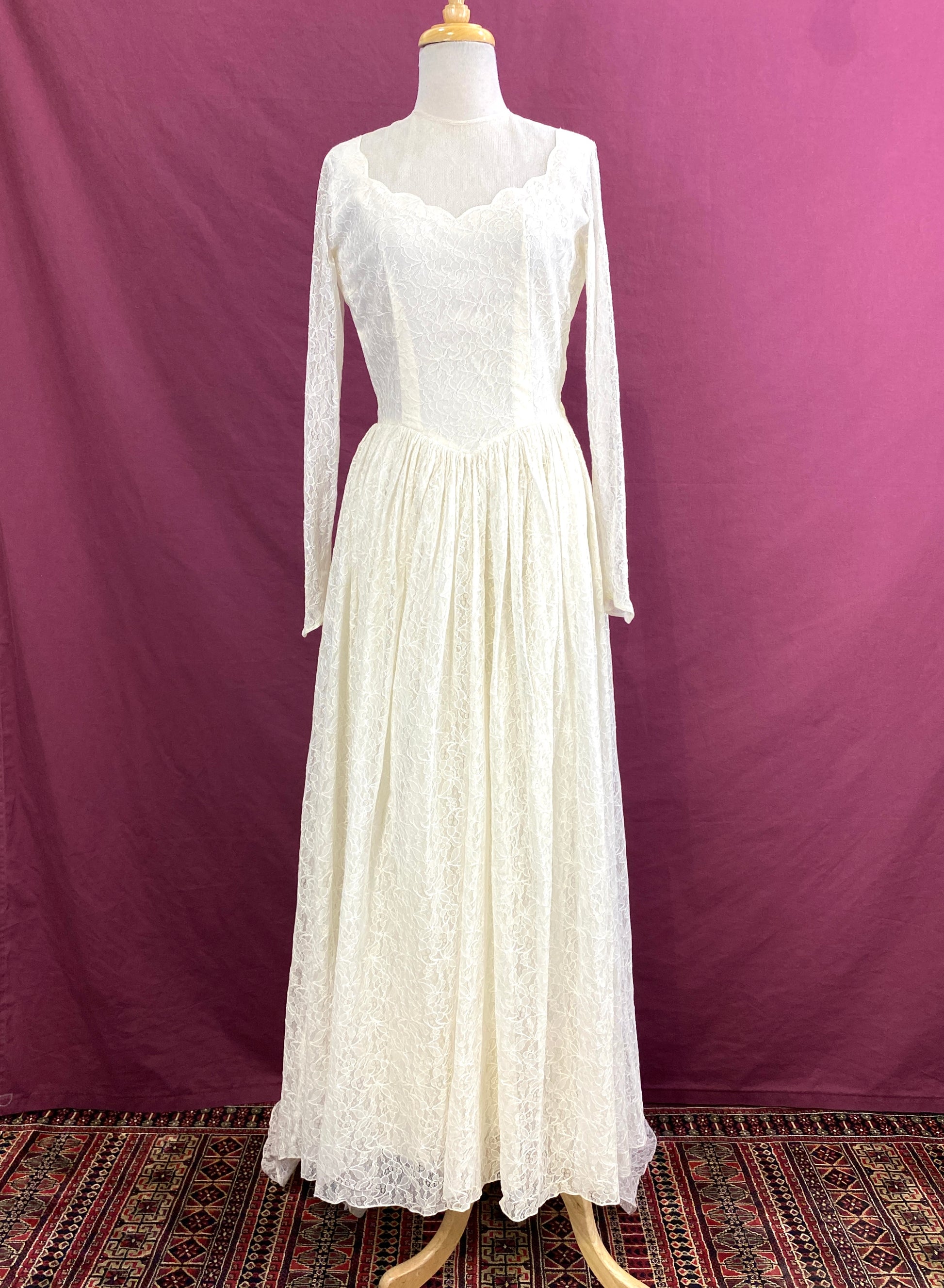 Vintage 1950s White Lace Long-Sleeve Wedding Dress, Small Ian Drummond Vintage Vintage 1950s White Lace Long-Sleeve Wedding Dress, Small Ian Drummond Vintage