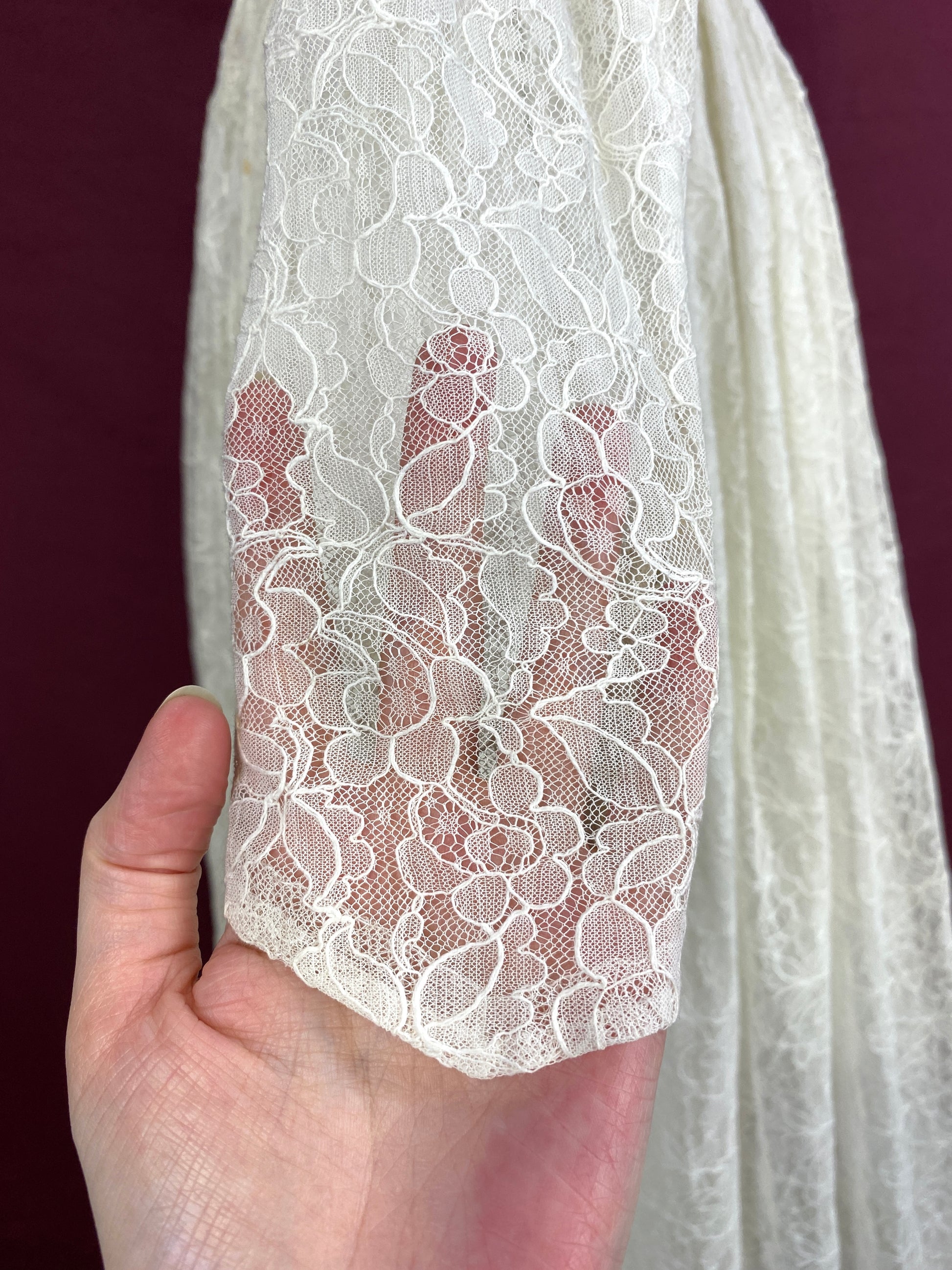 Vintage 1950s White Lace Long-Sleeve Wedding Dress, Small Ian Drummond Vintage Vintage 1950s White Lace Long-Sleeve Wedding Dress, Small Ian Drummond Vintage