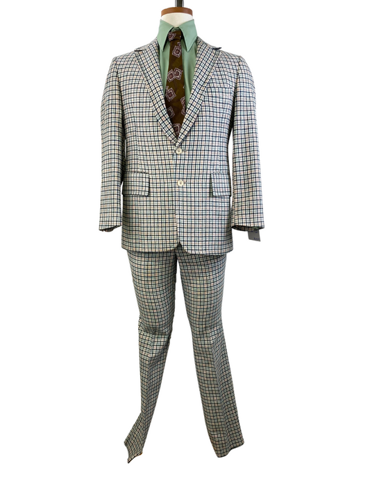 1970s Deadstock Men's Suit, Green/ Orange Tattersall 2-Piece Suit, NOS, C40