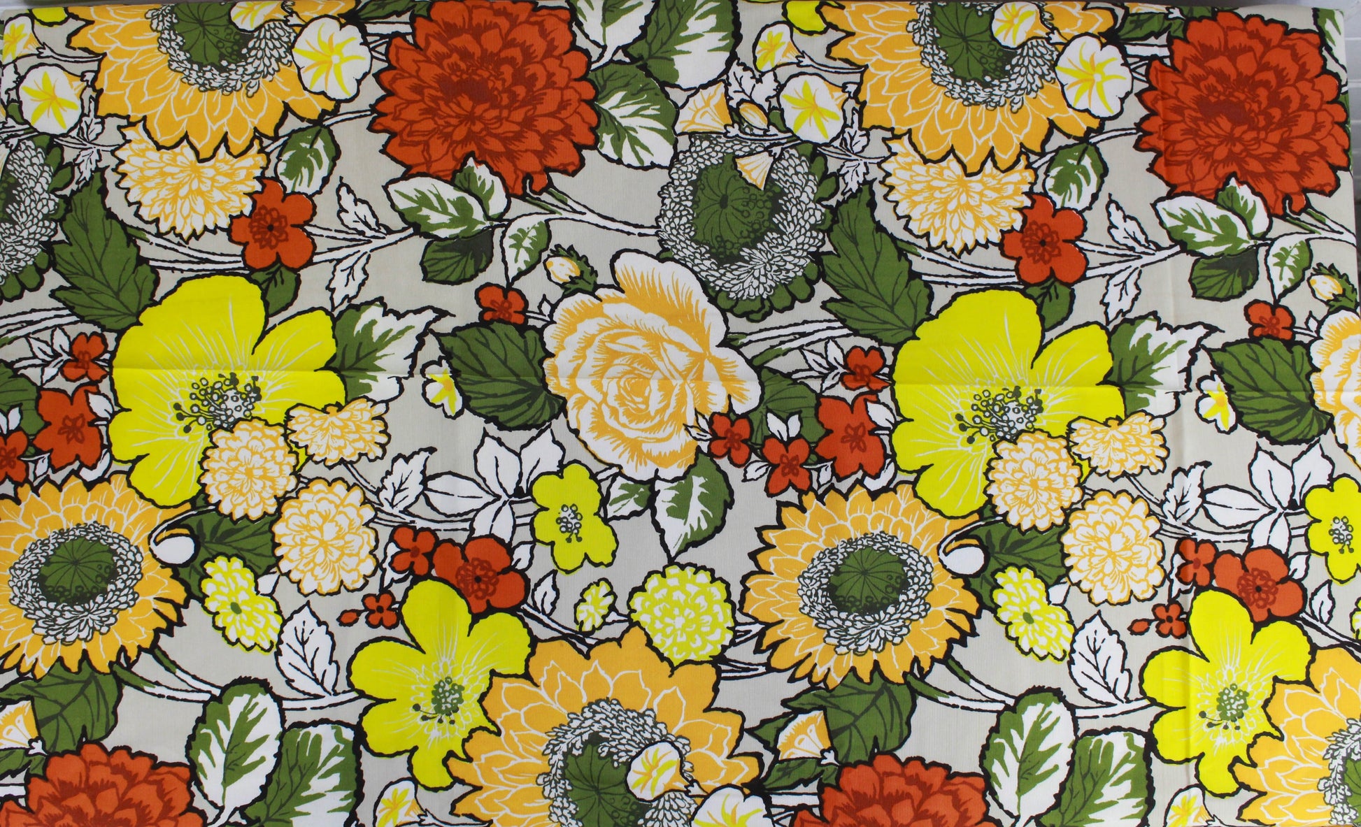 Cotton Fabric, Yellow Floral Fabric, Flower Print, 100% Cotton