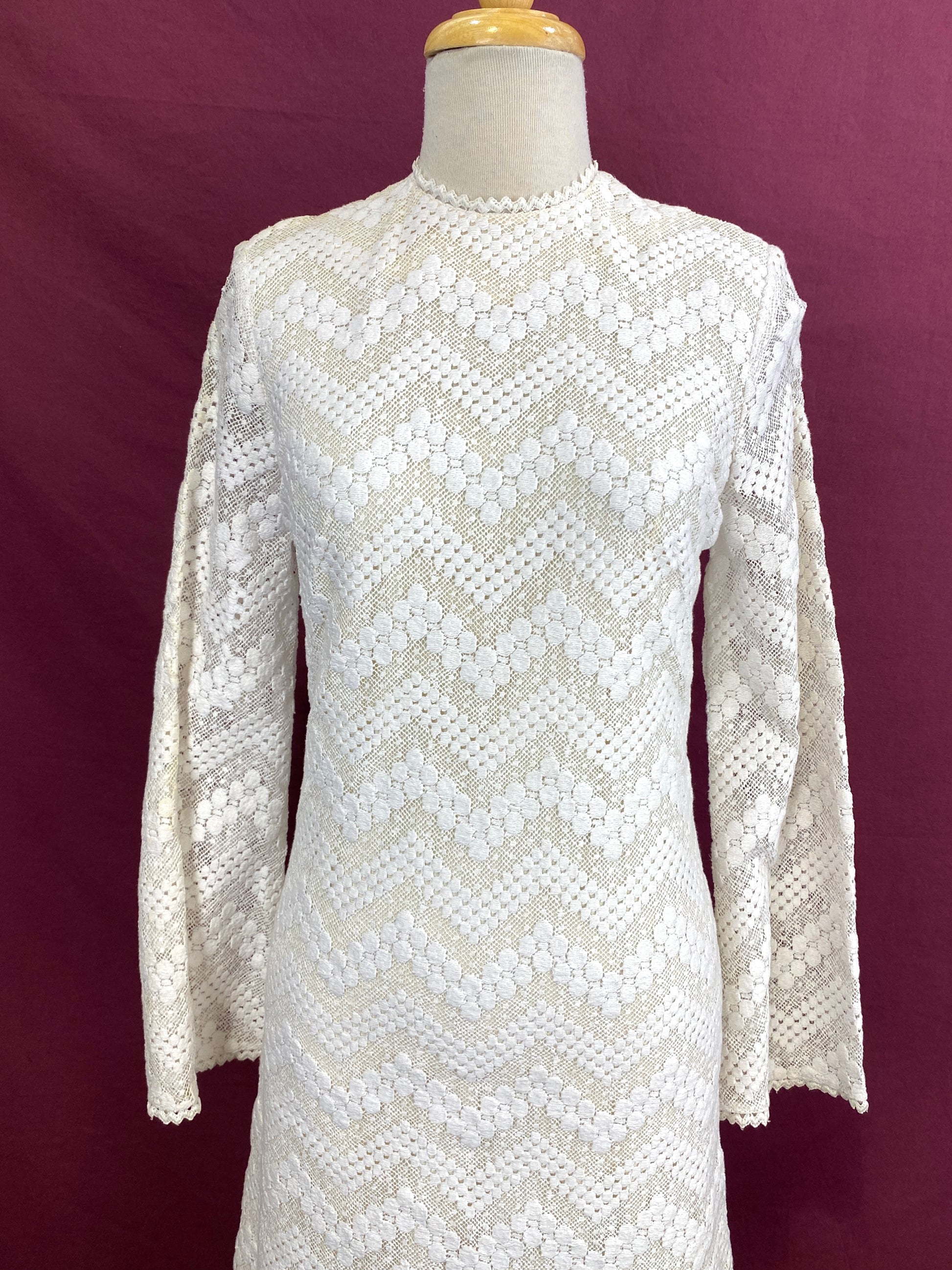 Vintage 1960s White Cotton Long-Sleeve Sheath Maxi Dress