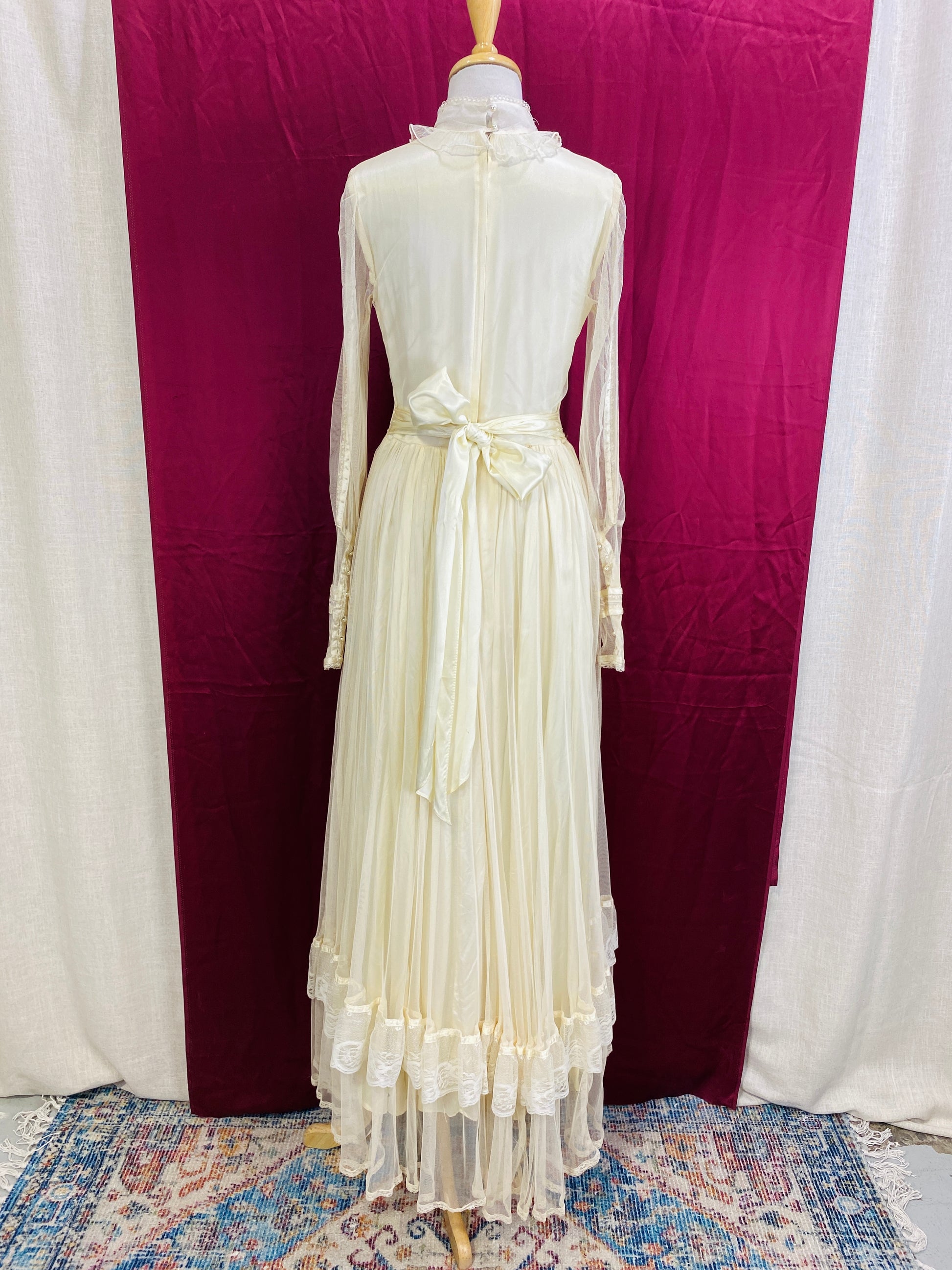 Vintage 1970s Gunne Sax Ivory Edwardian-Style Wedding Dress, Medium