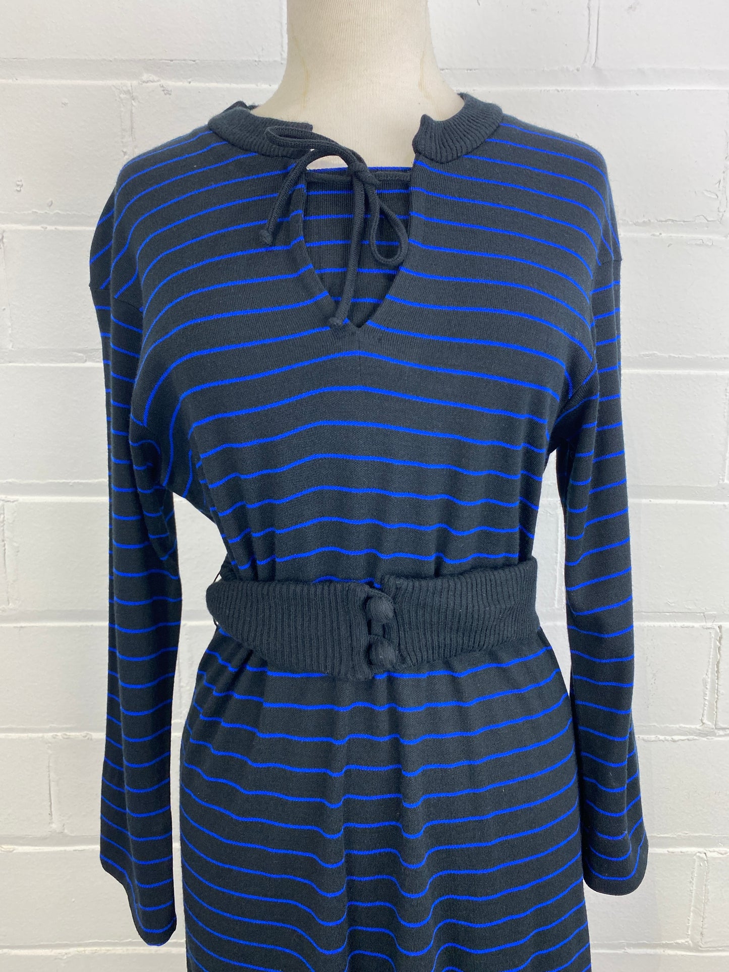 Vintage 1980s Long Sleeve Striped Knit Dress, x2 Colours Available, Medium 
