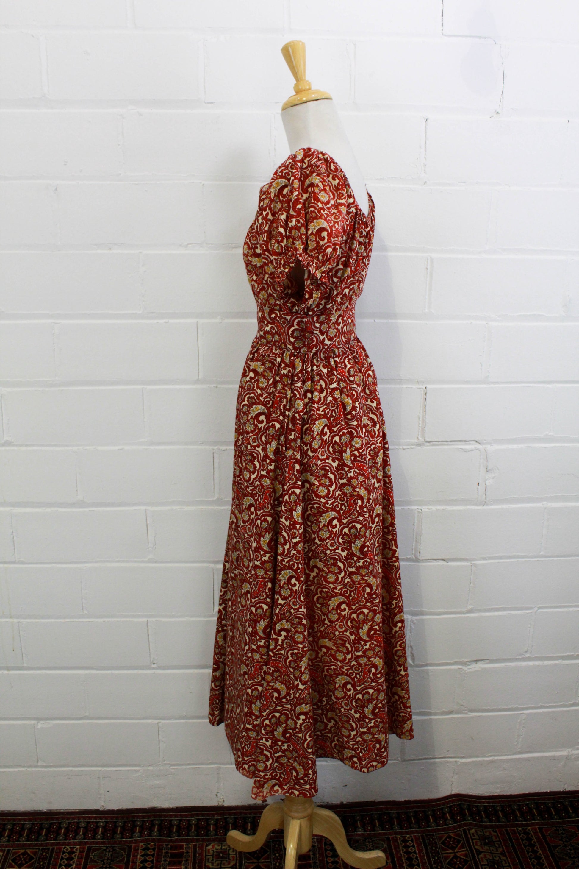 Vintage 1970s Paisley Print Cotton Top and Maxi Skirt, Small