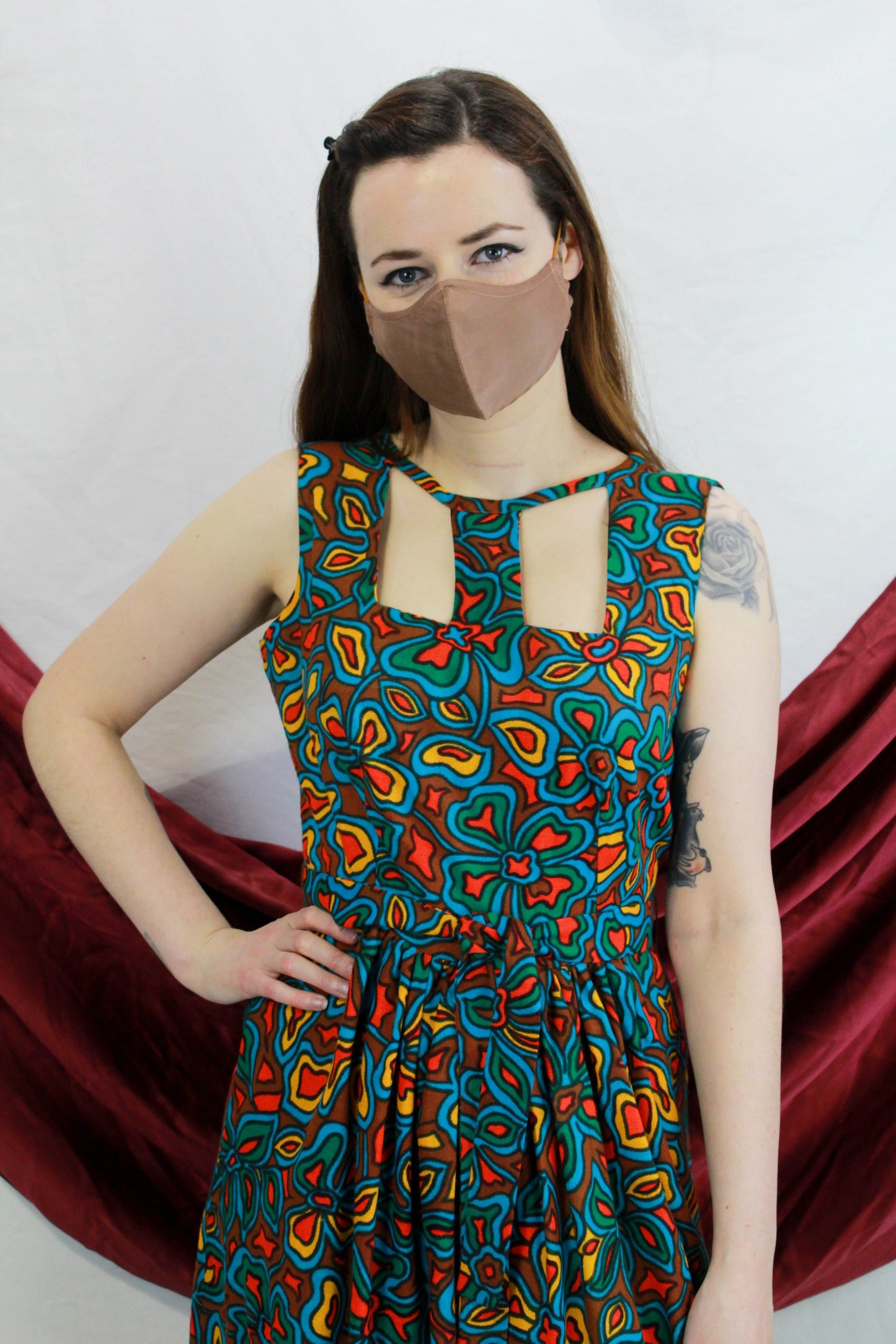 1970s Psychedelic Print Jumpsuit with Cut Out Neckline Wide Leg Front Ian Drummond Vintage 