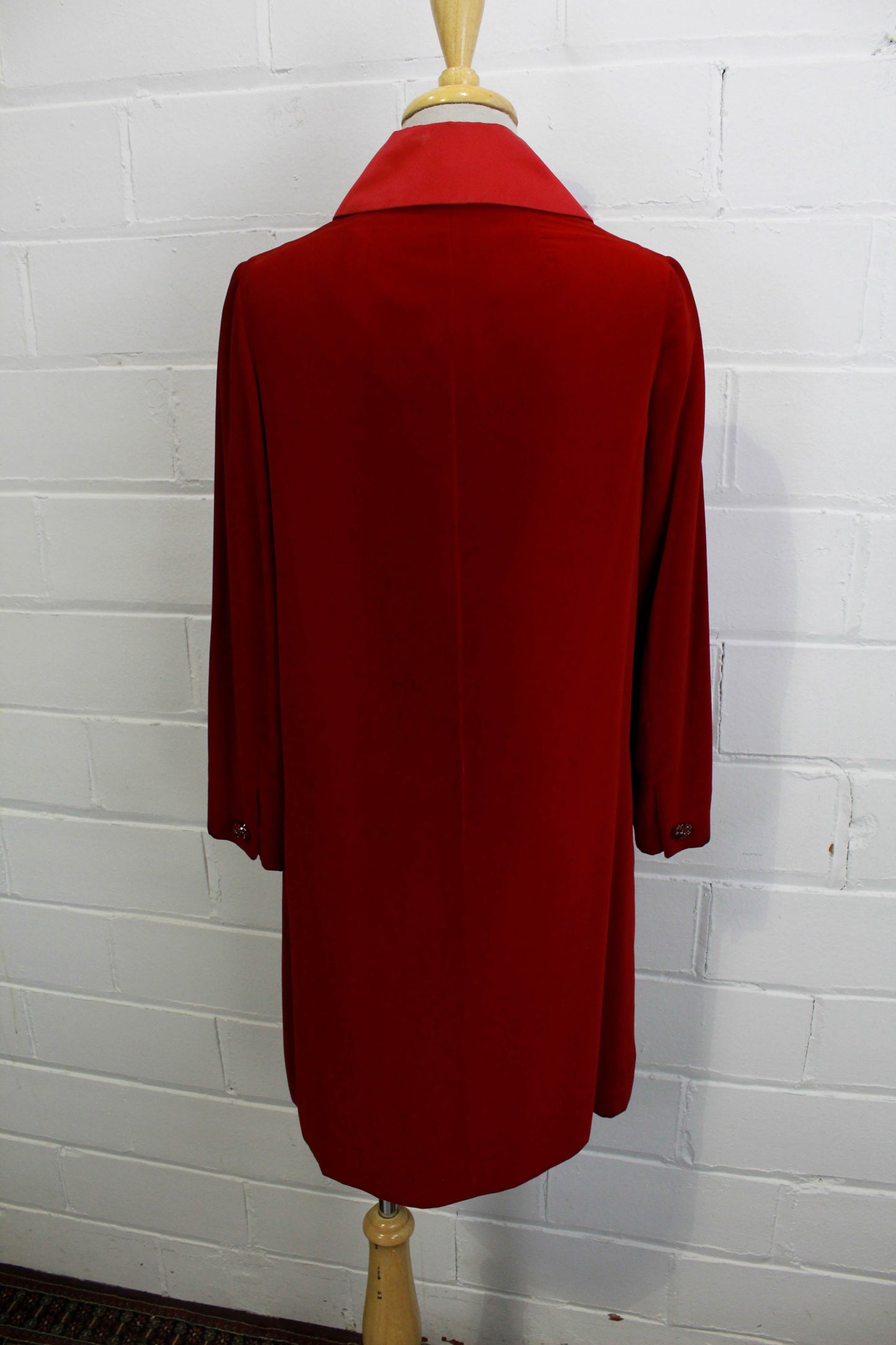 1960s peter pan collar red velvet dress with pockets  back view