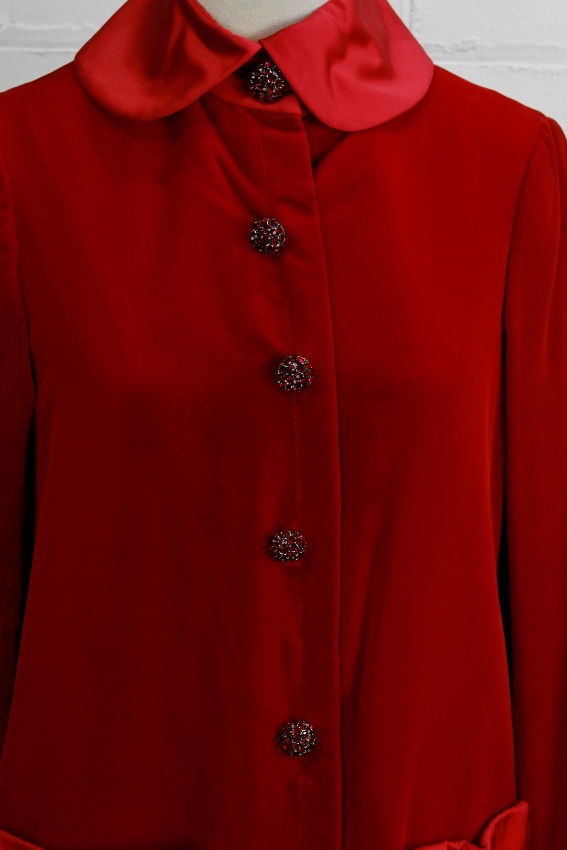 1960s Red Velvet Dress with Peter Pan Collar, Medium 1960s Red Velvet Dress with Peter Pan Collar, Medium