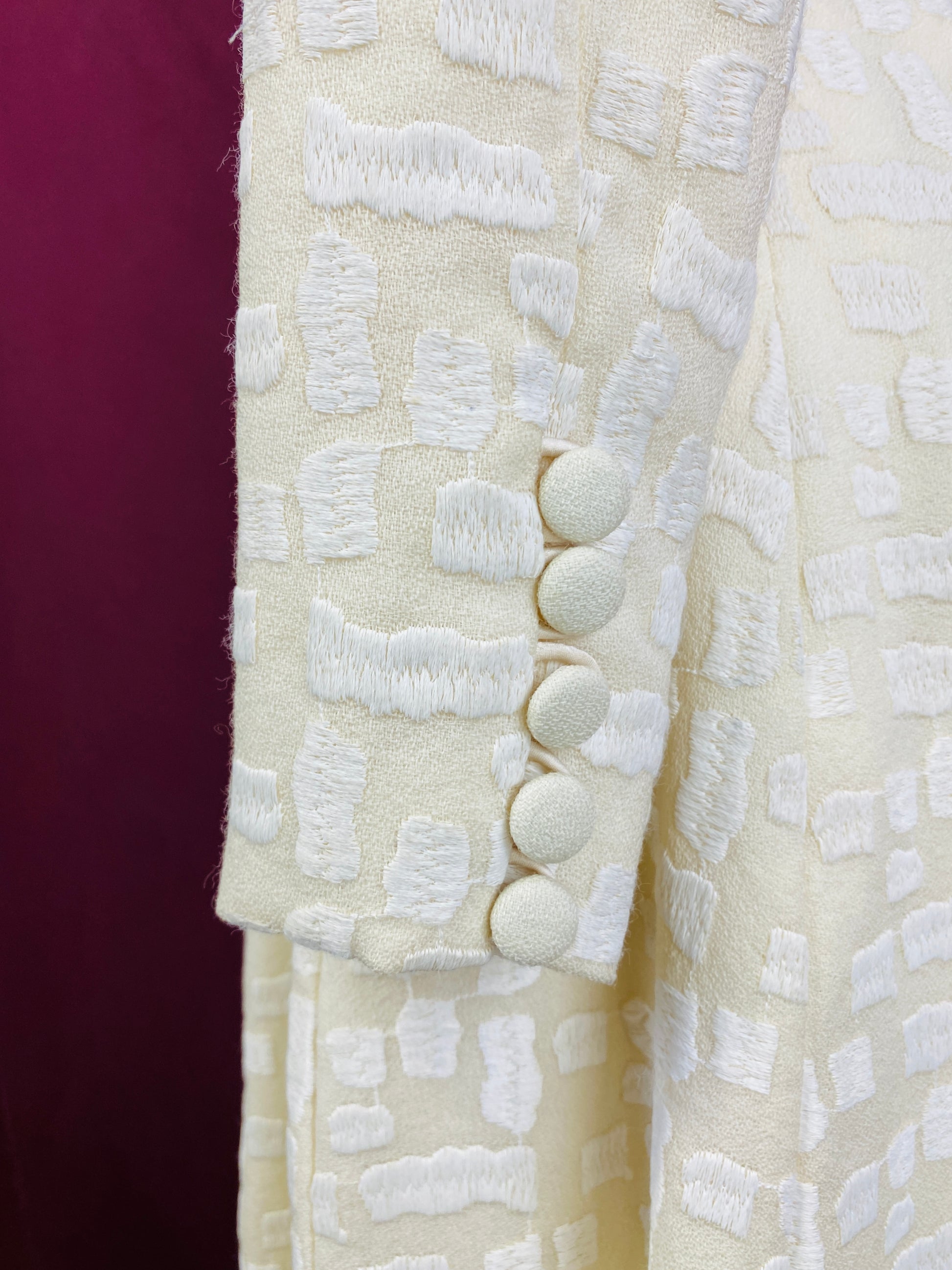 Vintage 1970s Léron Cream Wool Long-Sleeve Hostess Dress with Collar