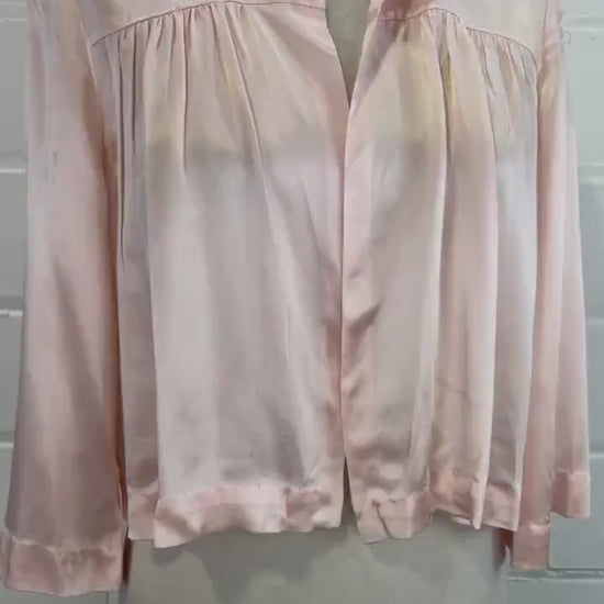 1940s Pink Satin Bed Jacket, Liquid Satin, Peter Pan Collar, Vintage Lingerie