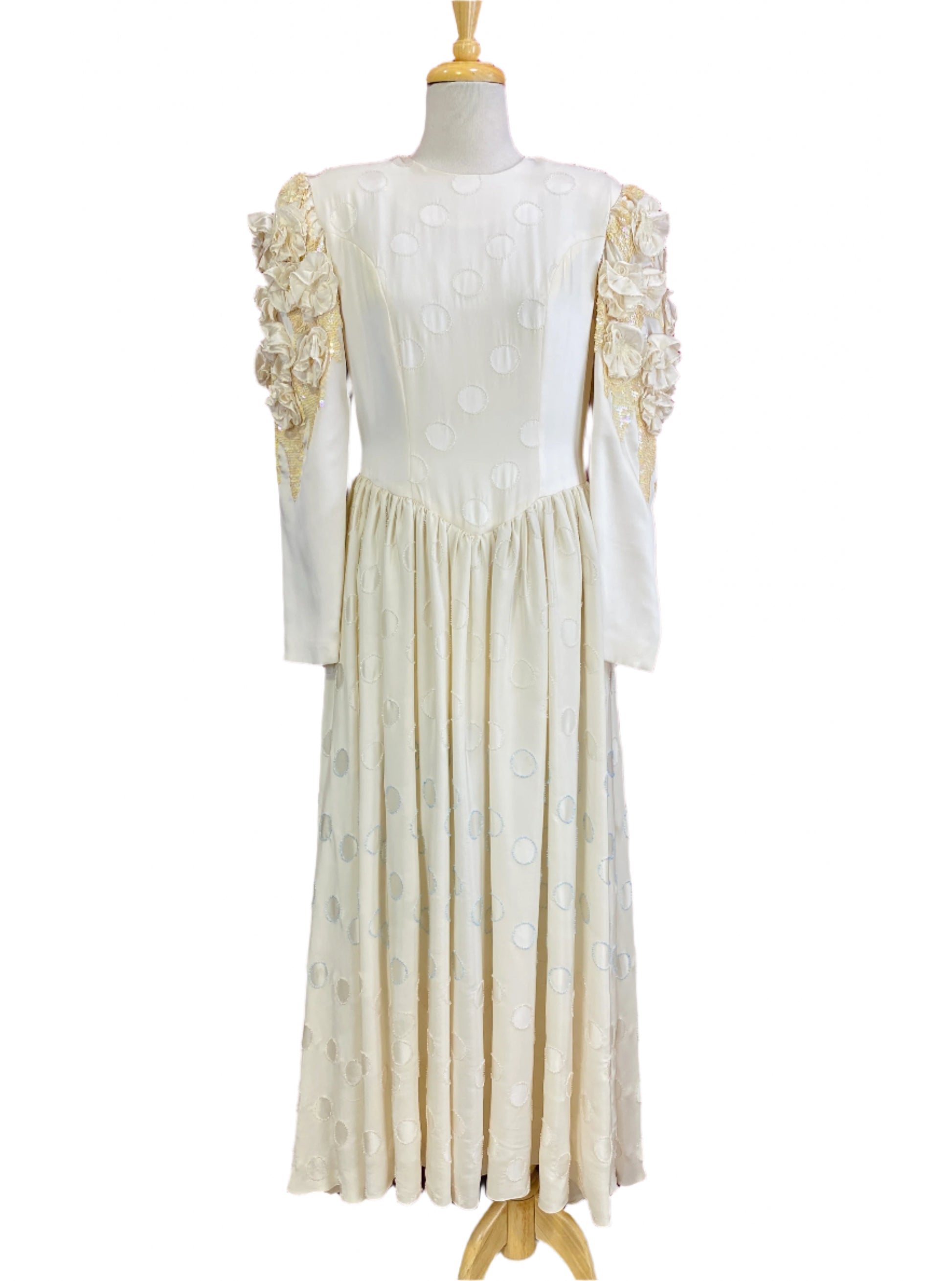 Vintage 1980s Ivory Silk Wedding Dress with Beaded Circles, M-L Ian Drummond Vintage Vintage 1980s Ivory Silk Wedding Dress with Beaded Circles, M-L Ian Drummond Vintage