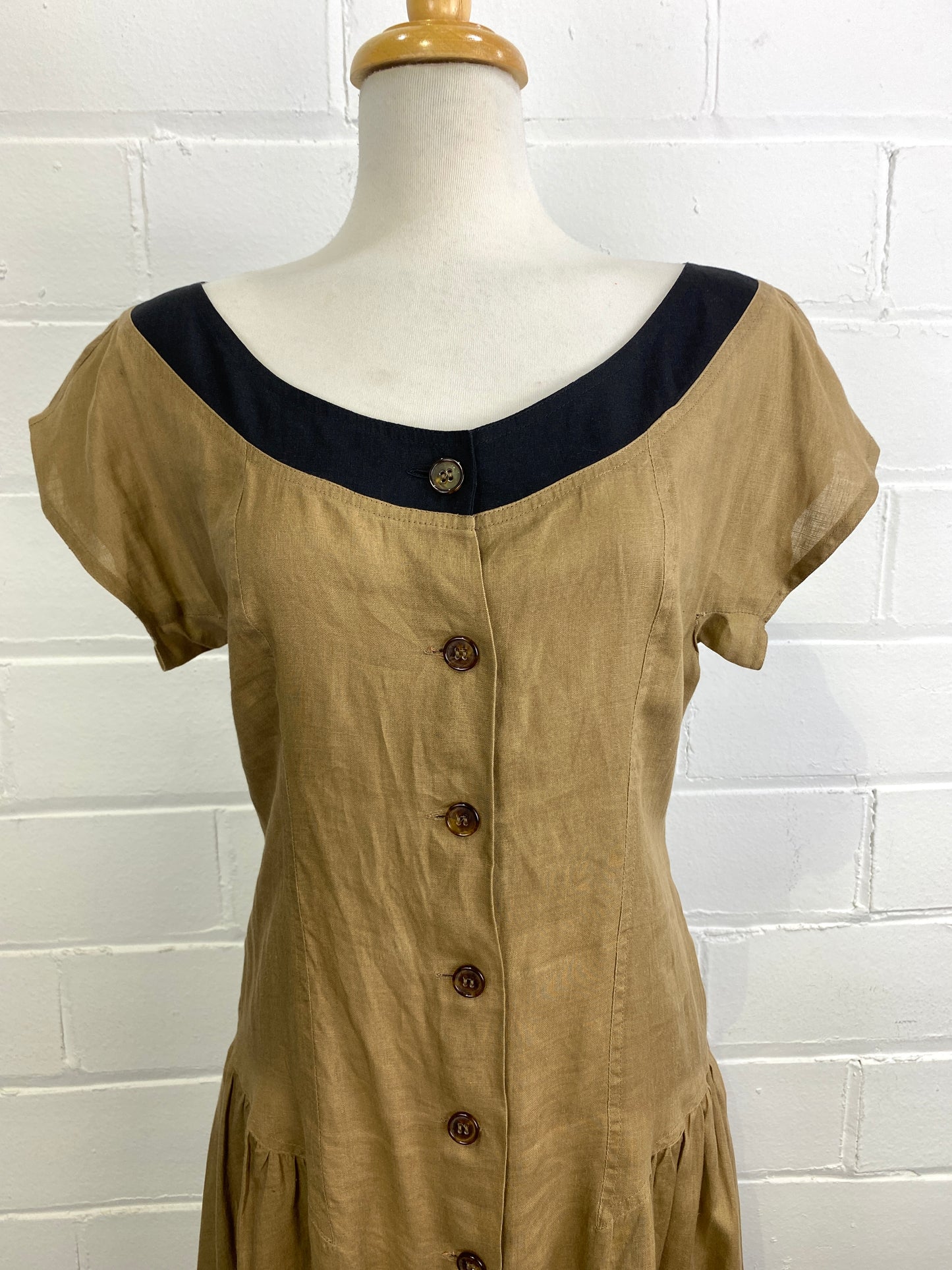 Vintage 1980s Brown Linen Mariella Burani Dress, Small