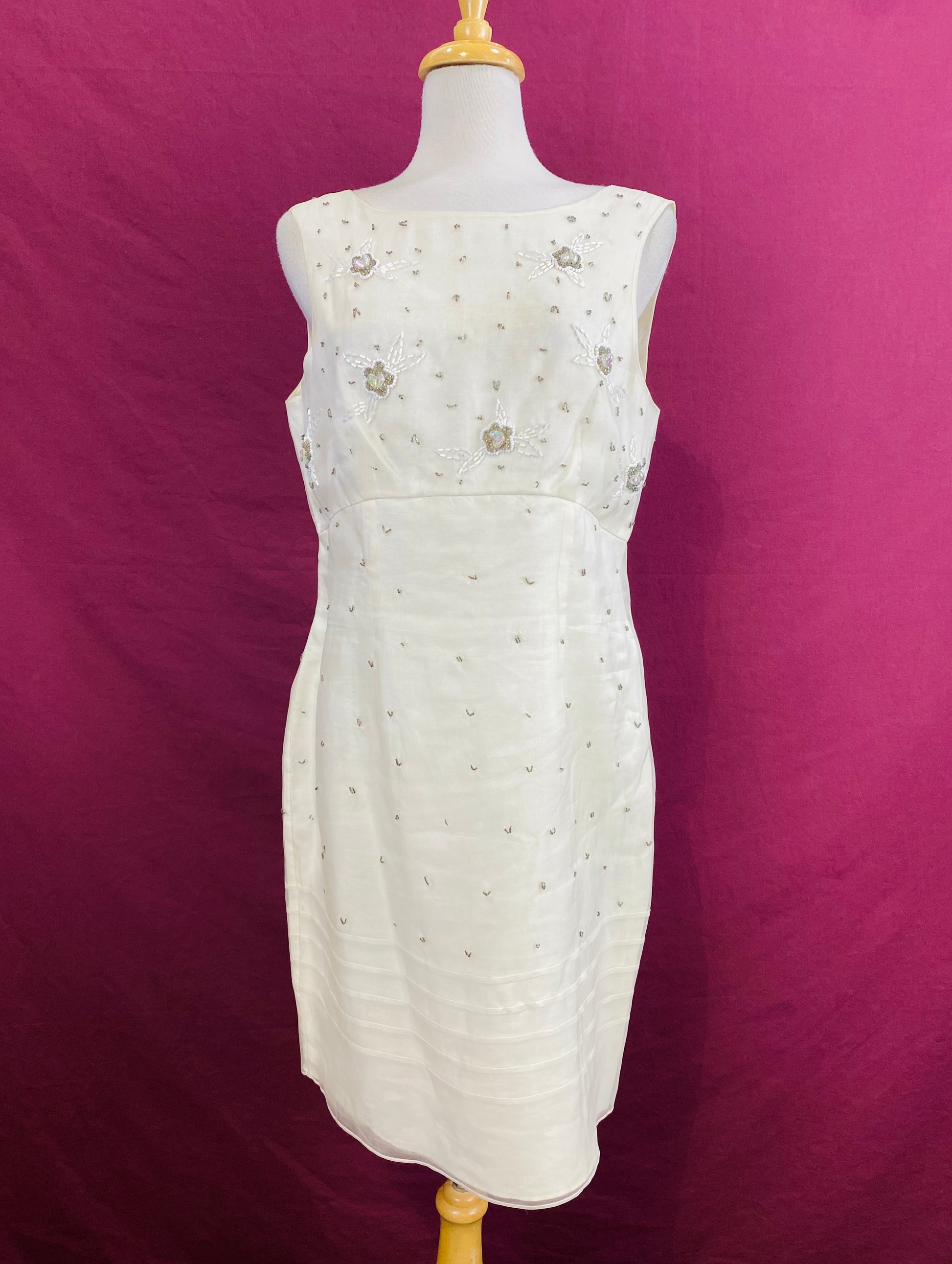 Vintage 1990s Deadstock Laura Ashley Cream Silk Beaded Sheath Dress, L Ian Drummond Vintage Vintage 1990s Deadstock Laura Ashley Cream Silk Beaded Sheath Dress, L Ian Drummond Vintage