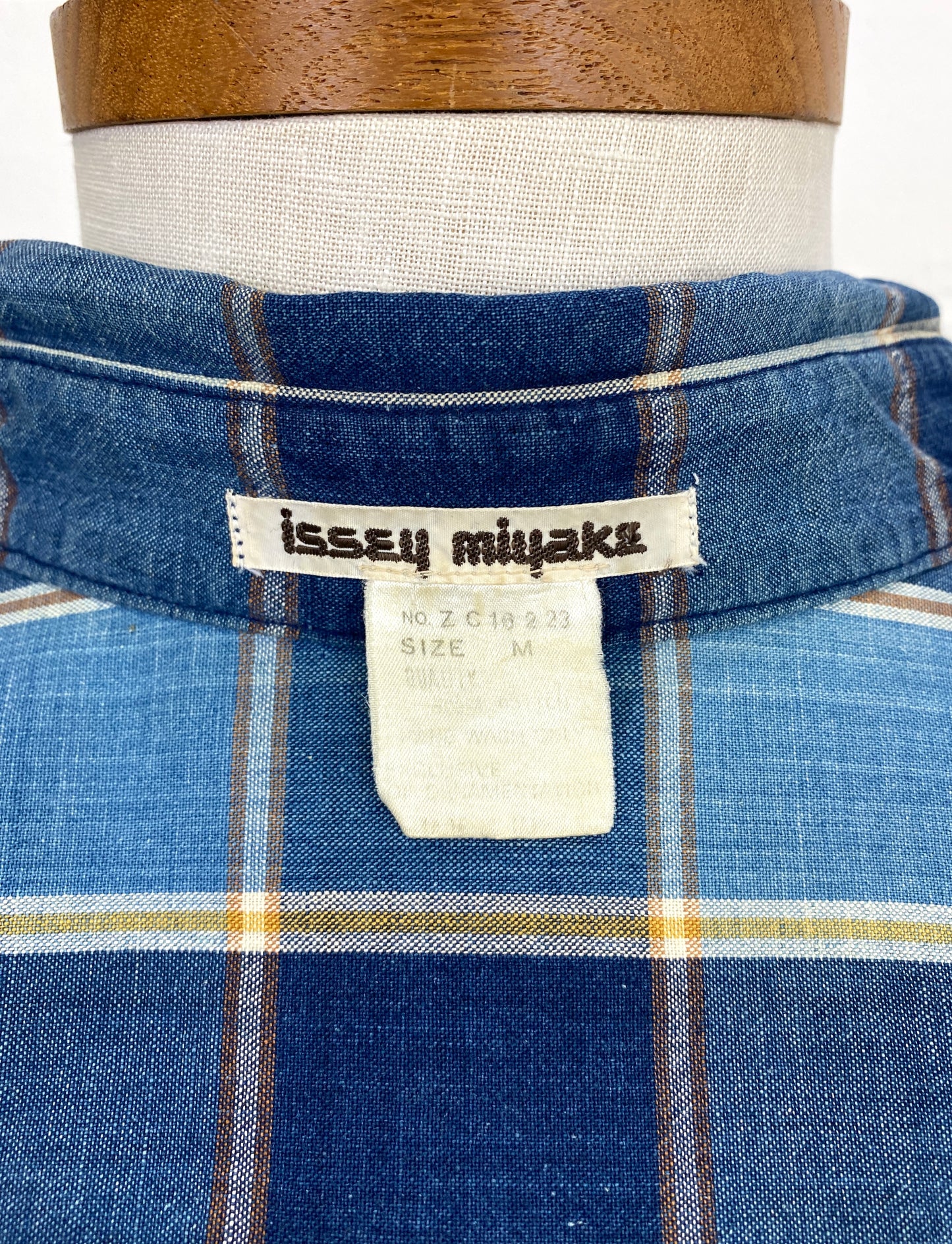 Vintage 1980s Issey Miyake Men's Blue Check Cotton Oversized Button-Up Shirt