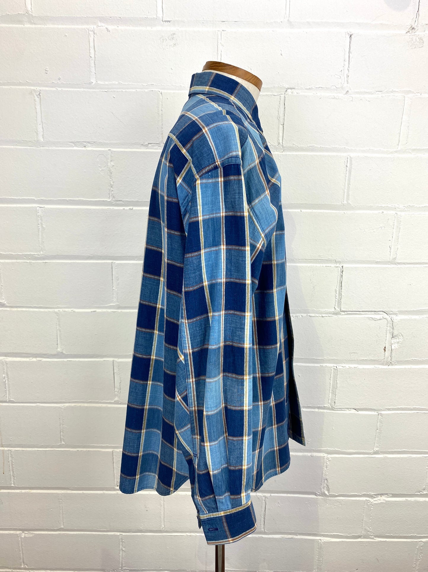 Vintage 1980s Issey Miyake Men's Blue Check Cotton Oversized Button-Up Shirt