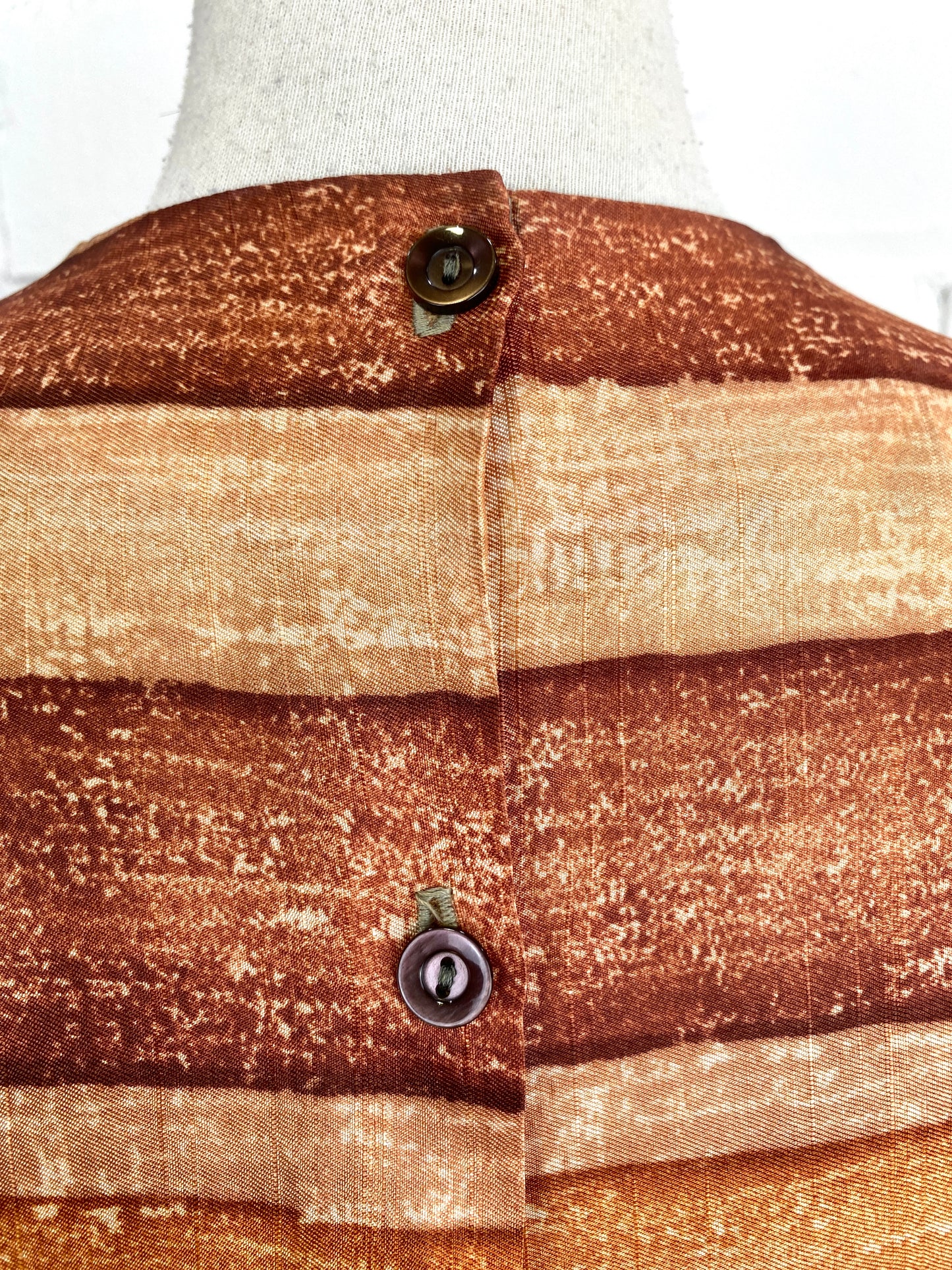 Vintage 1950s Brown Stripe Button-Back Short Sleeve Blouse, Large 