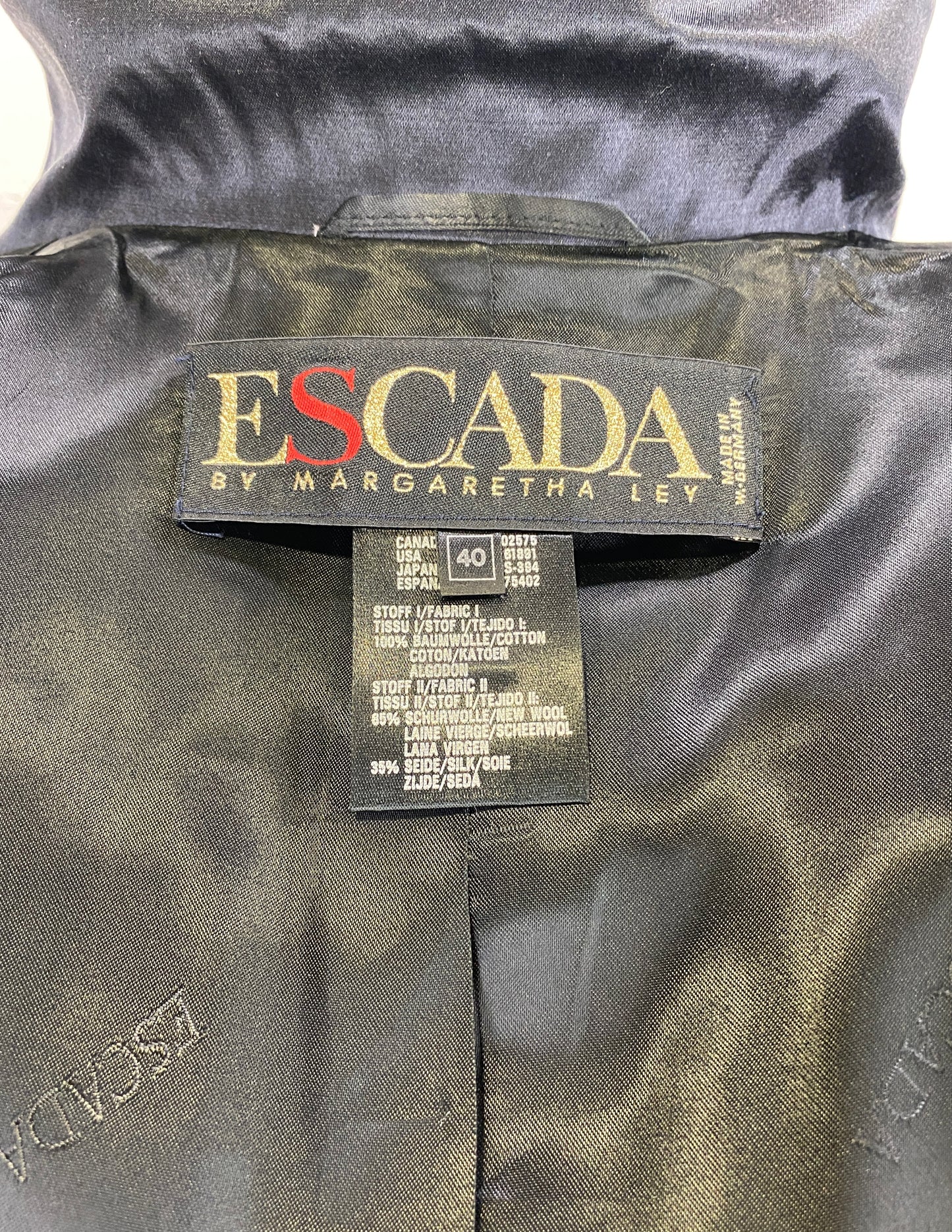 Vintage 80s Black Velvet & Satin Escada Skirt Suit, Medium 