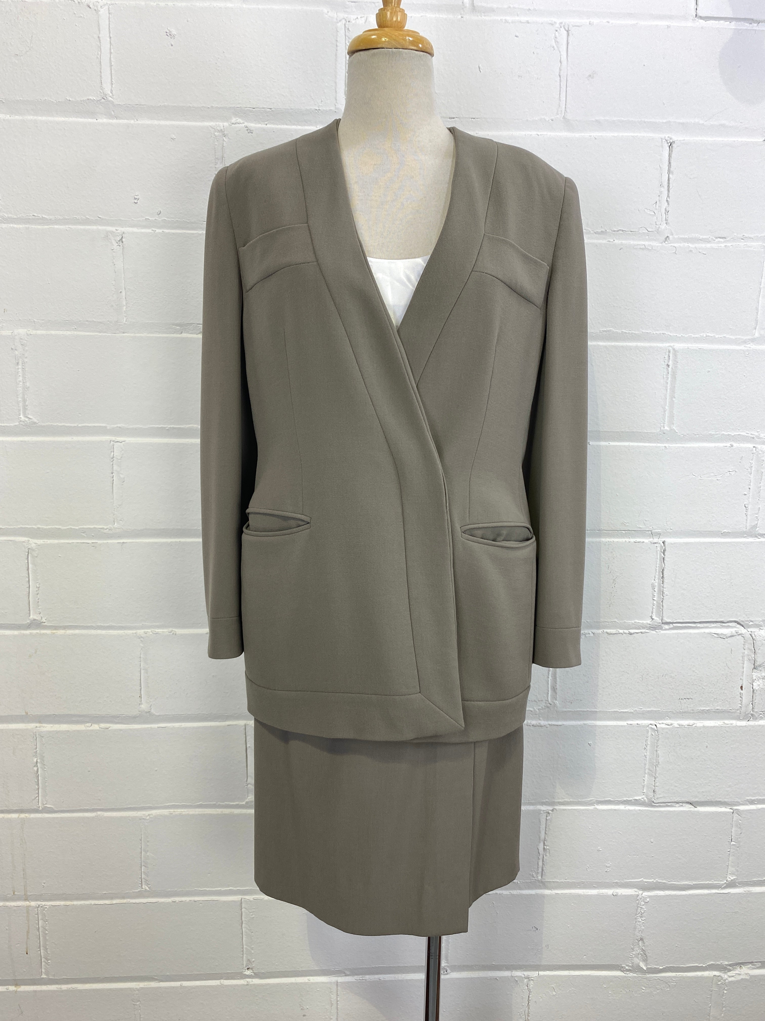 Vintage 90s Green Wool Giorgio Armani Skirt Suit, Small – Ian