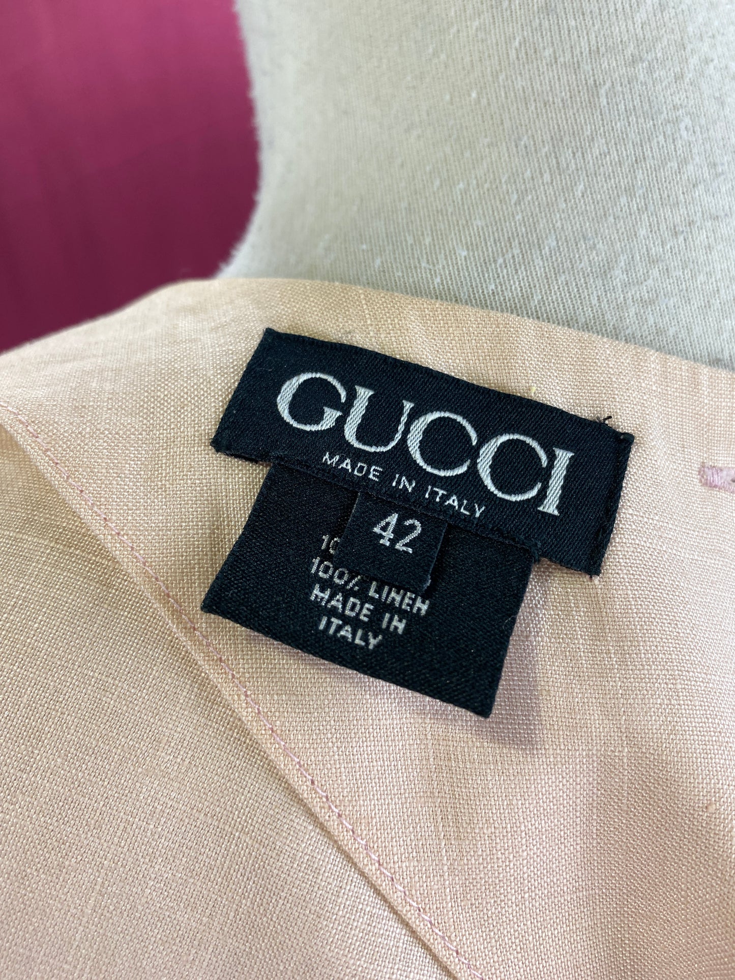 Vintage 90s Pink Linen Gucci Short Sleeved Tent Dress, Large