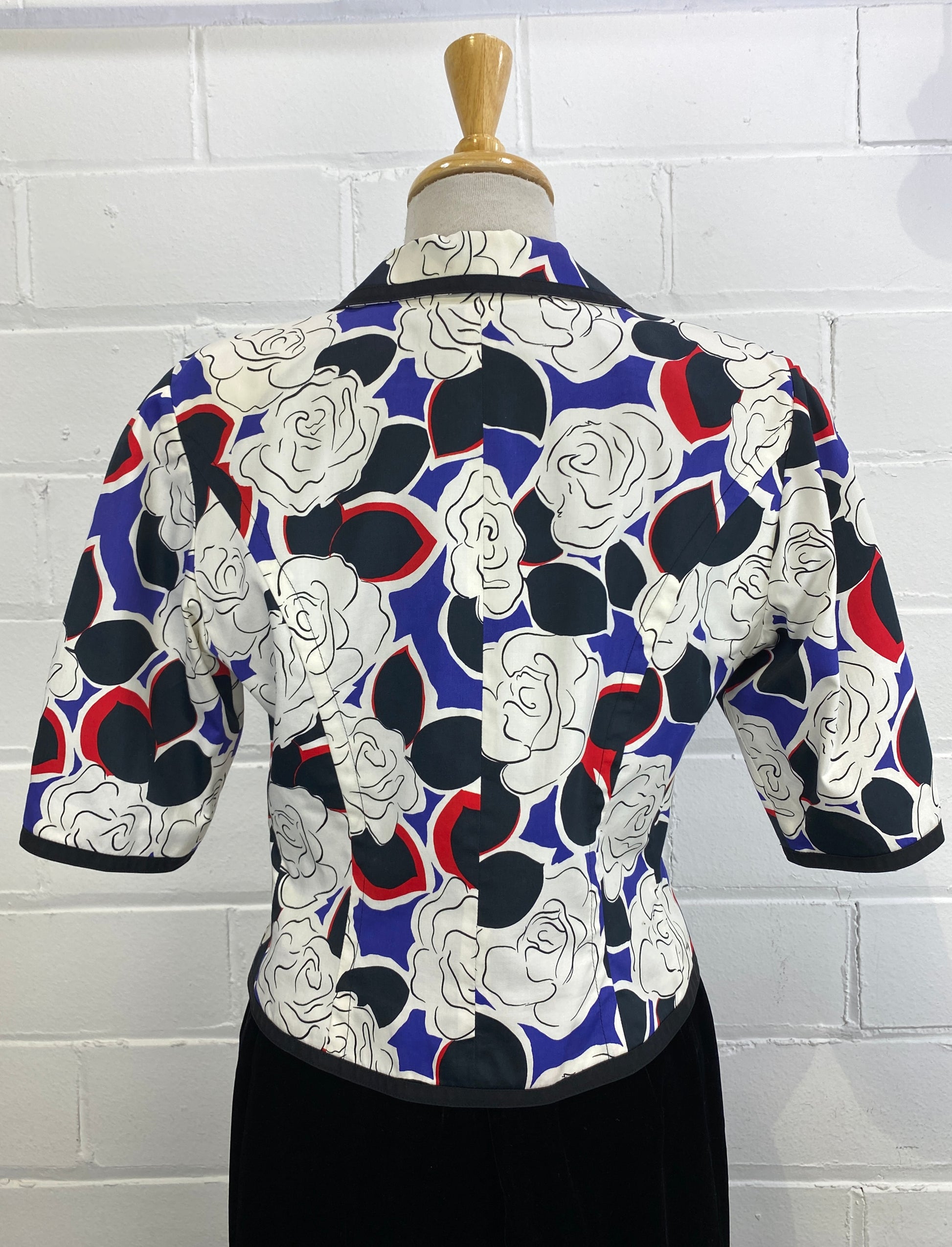 Vintage Mid-80s Guy Laroche Abstract Floral Cropped Cotton Jacket and Blouse Set