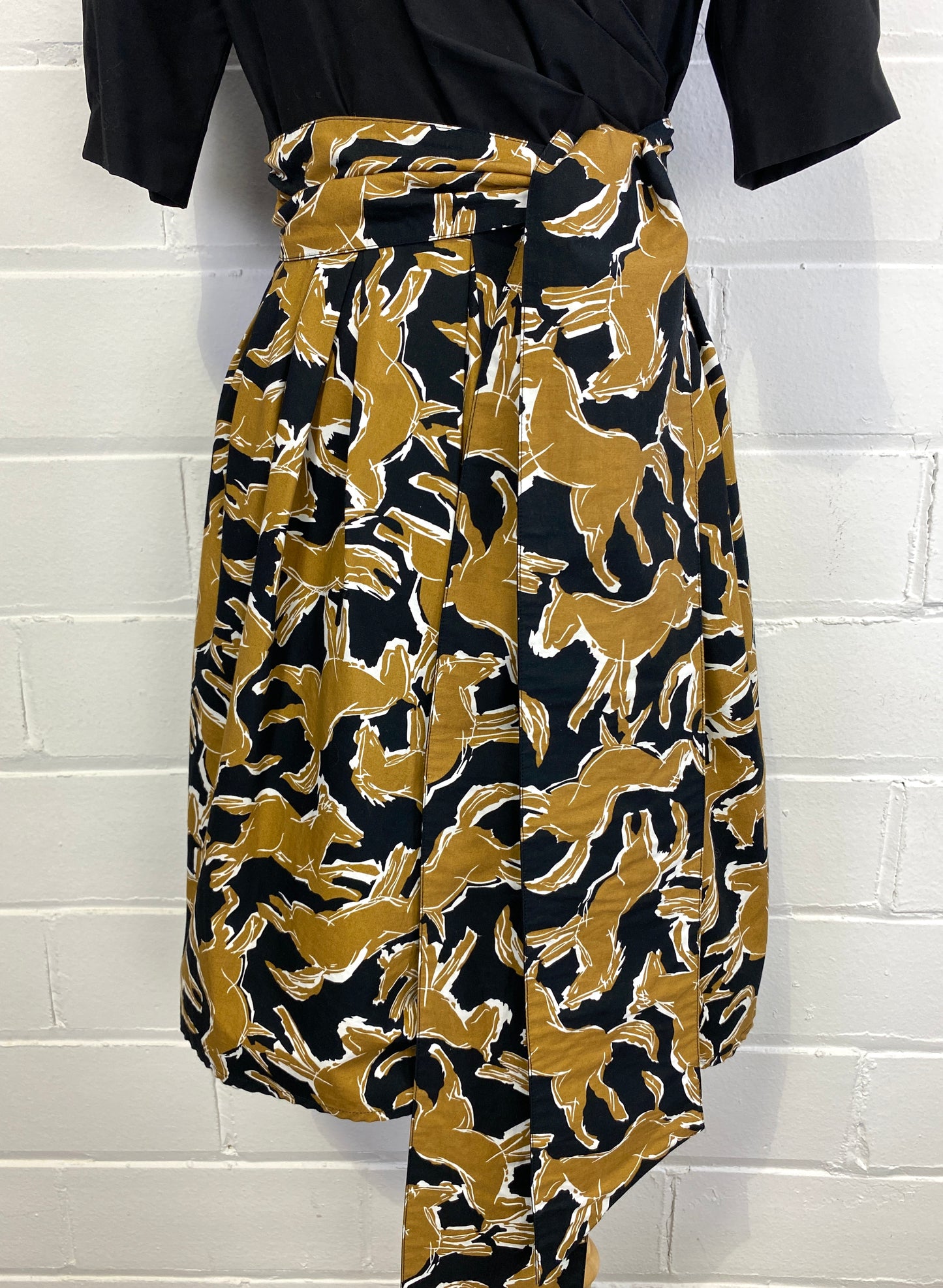 Vintage 80s Guy Laroche Horse Print Cotton Cocktail Dress