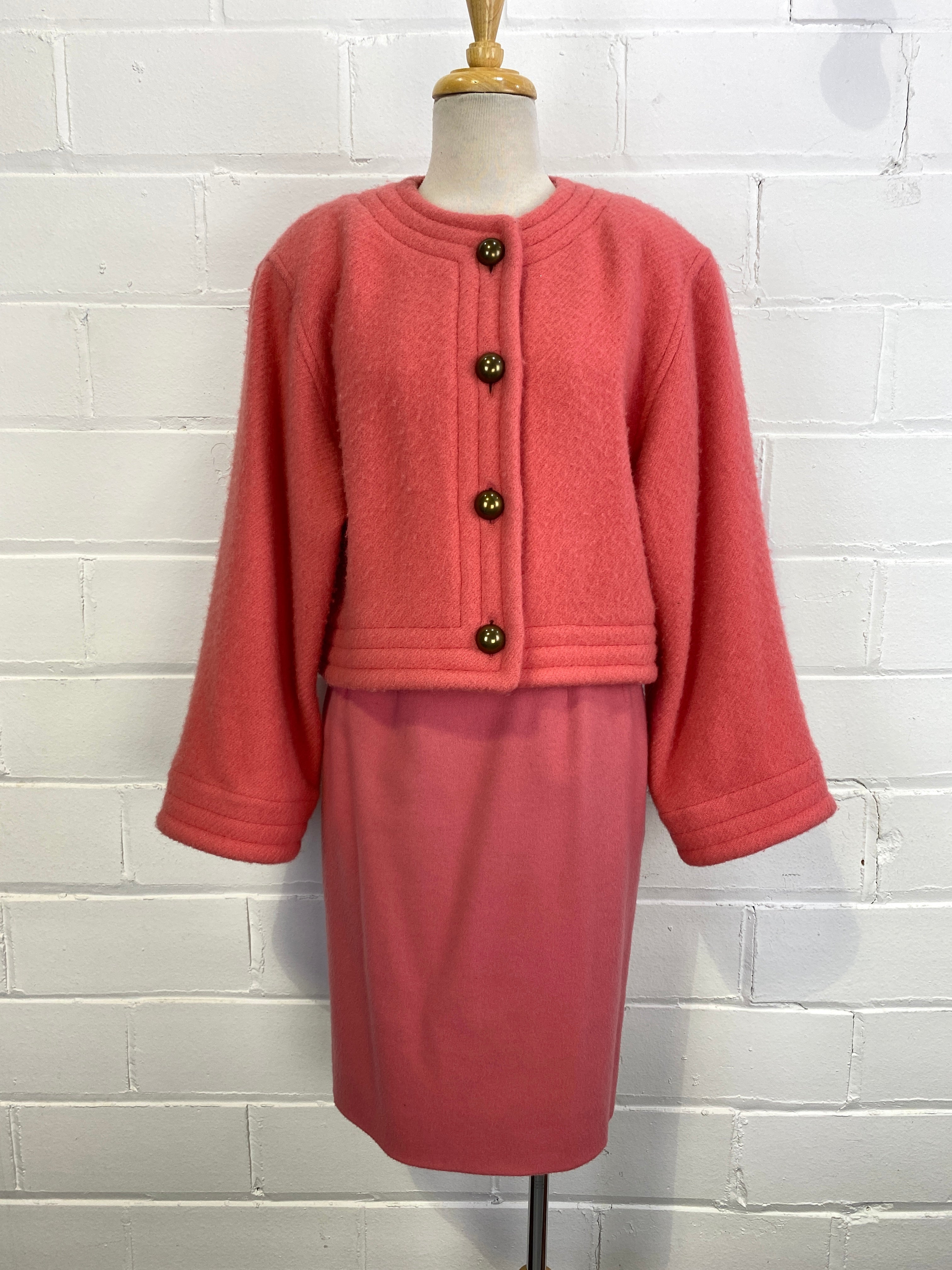 Vintage Late 80s Guy Laroche Pink Wool/ Mohair Jacket & Skirt