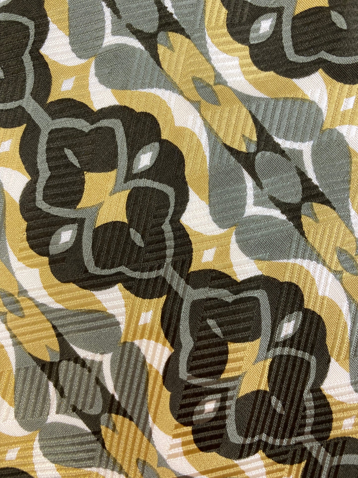 Close-up of: 90s Deadstock Silk Necktie, Men's Vintage Green/ Yellow Abstract Pattern Tie, NOS