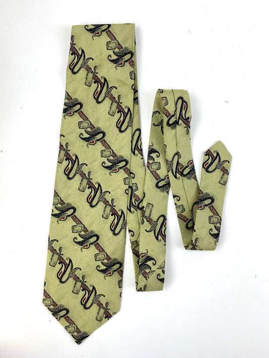 Front of: 90s Deadstock Silk Necktie, Men's Vintage Green/ Black Diagonal Stripe Paisley Pattern Tie, NOS