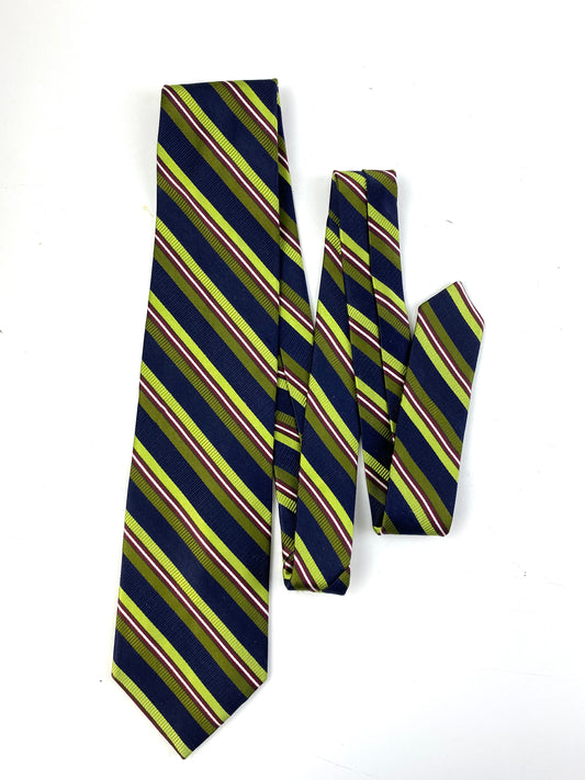 Front of: 90s Deadstock Silk Necktie, Men's Vintage Green/ Navy/ Wine Regimental Stripe Pattern Tie, NOS