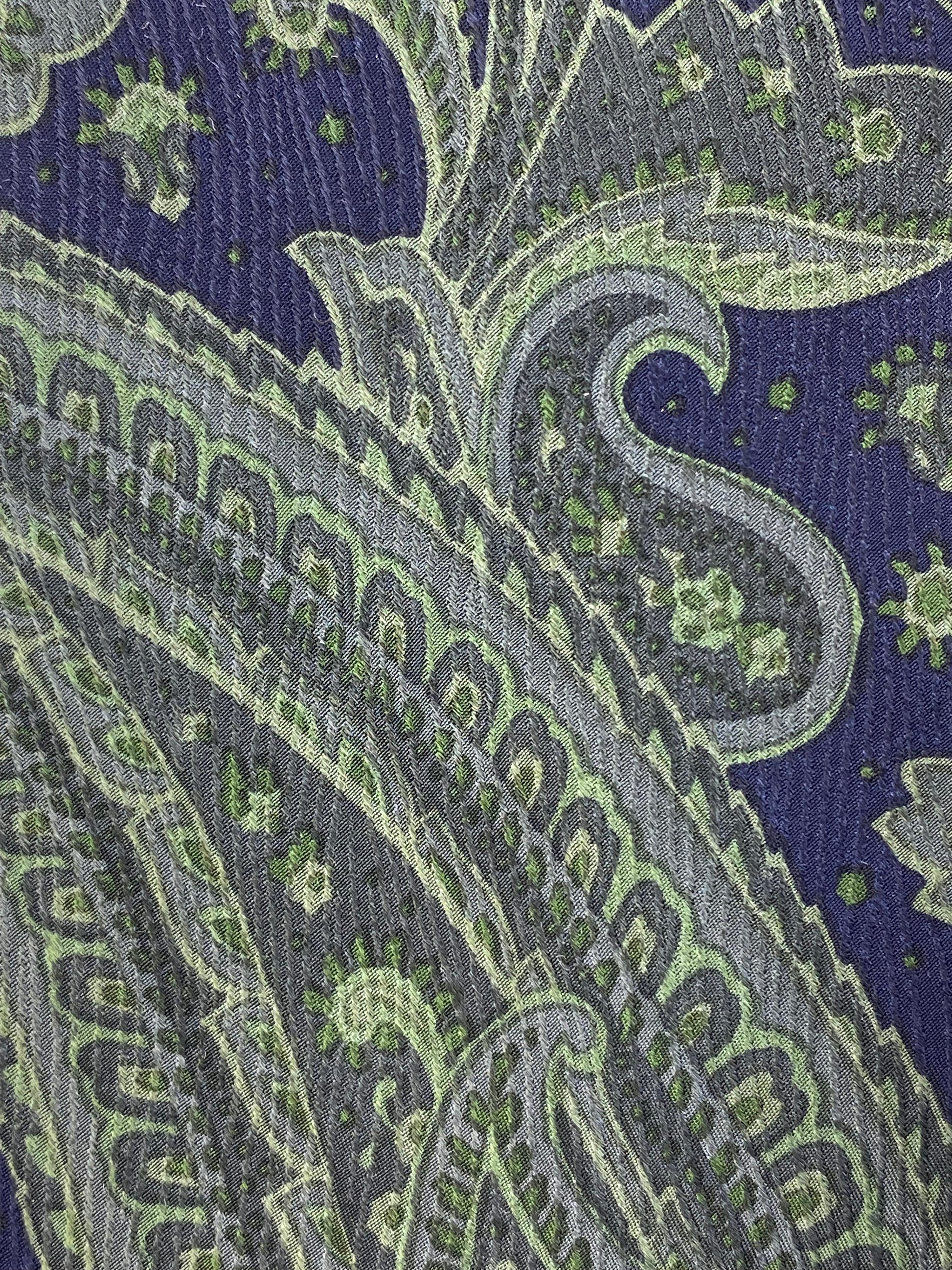 Close-up of: 90s Deadstock Silk Necktie, Men's Vintage Green/ Navy Paisley Pattern Tie, NOS
