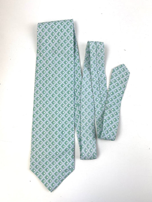 Front of: 90s Deadstock Silk Necktie, Men's Vintage Green Blue Geometric Pattern Tie, NOS