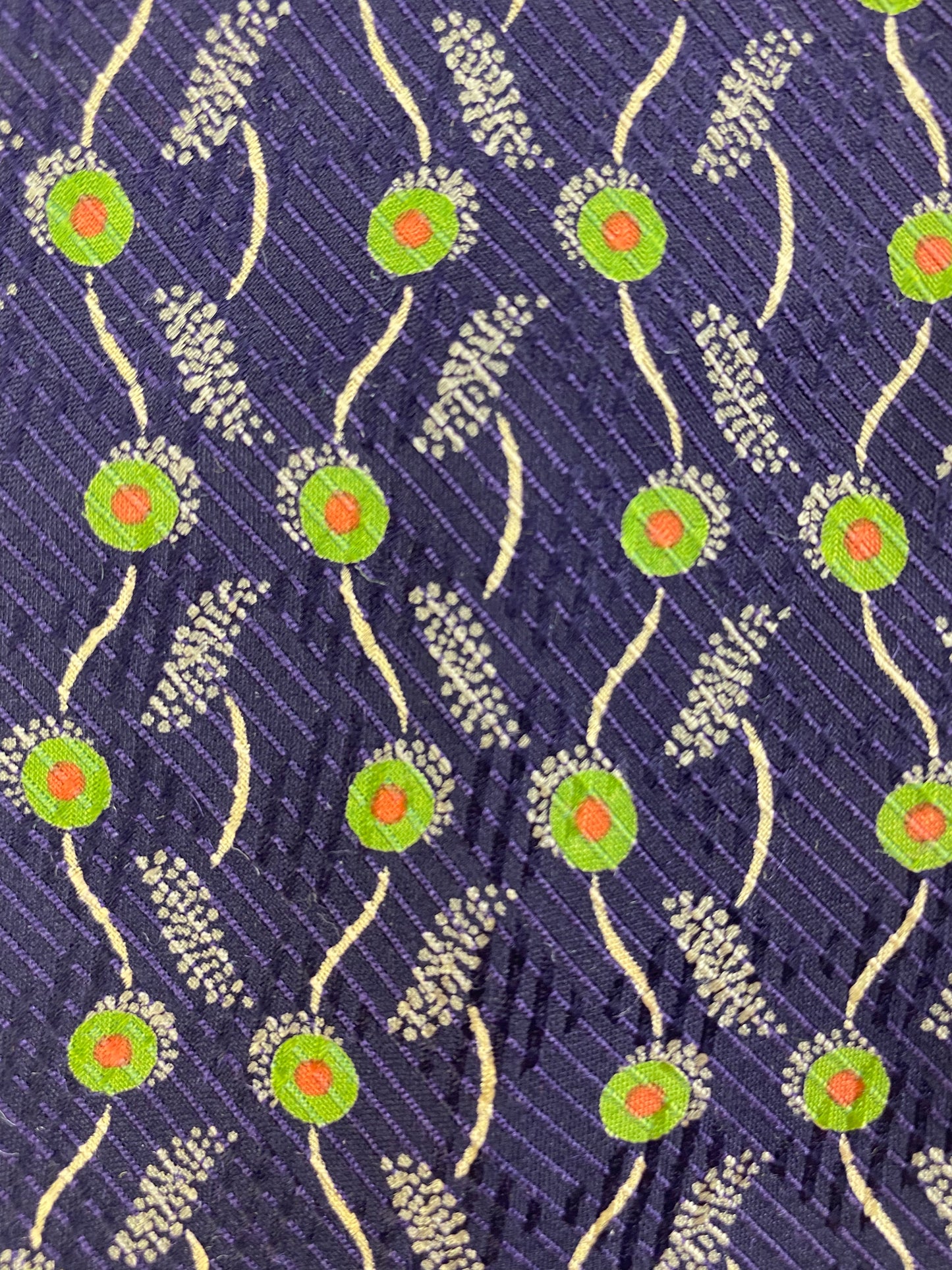 Close-up of: 90s Deadstock Silk Necktie, Men's Vintage Green/ Navy Abstract Pattern Tie, NOS