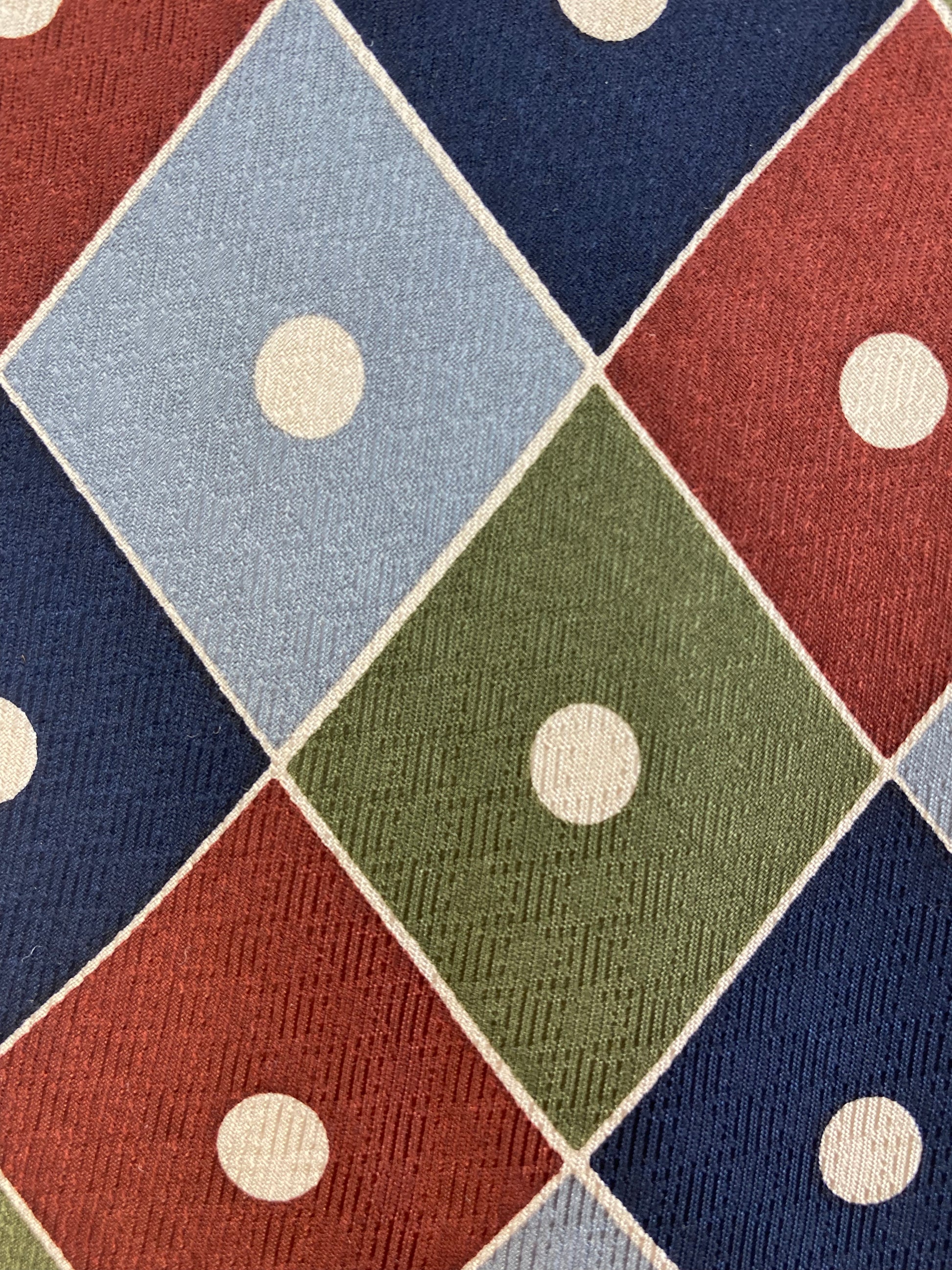 Close-up of: 90s Deadstock Silk Necktie, Men's Vintage Green/ Blue Checker Dot Pattern Tie, NOS