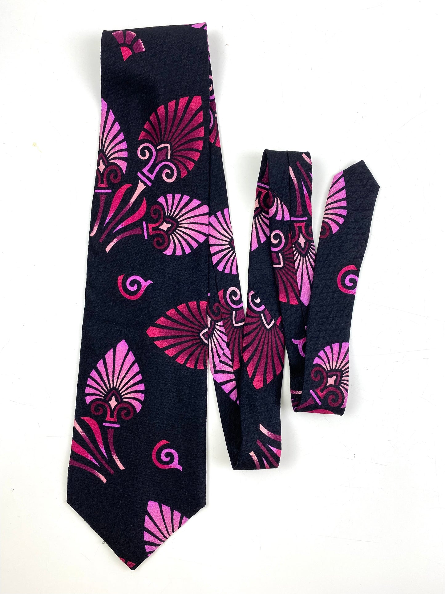 Front of: 90s Deadstock Silk Necktie, Men's Vintage Pink Tikki Pattern Tie, NOS