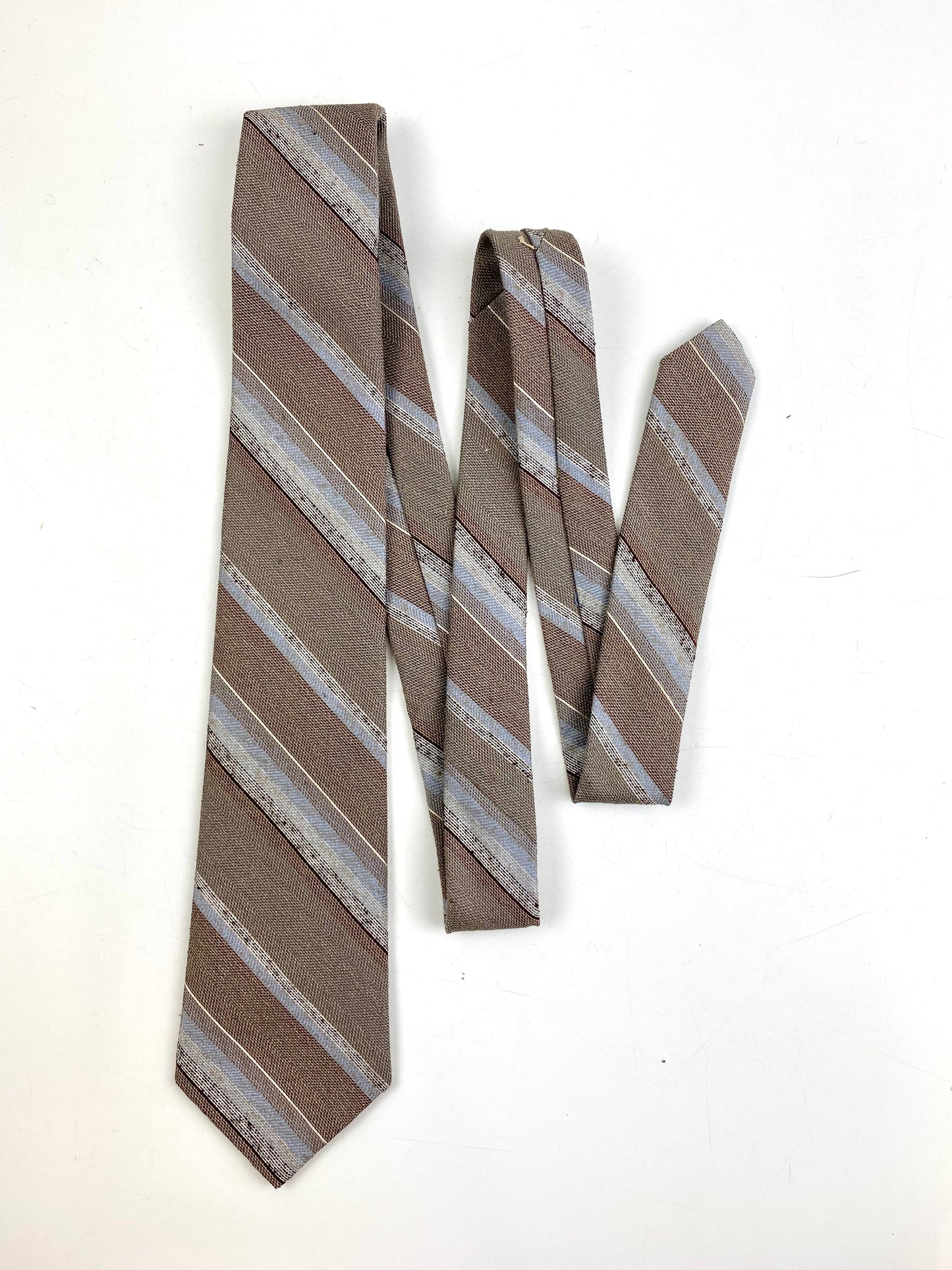 Front of: 80s Deadstock Necktie, Men's Vintage Brown Blue Diagonal Stripe Tie, NOS